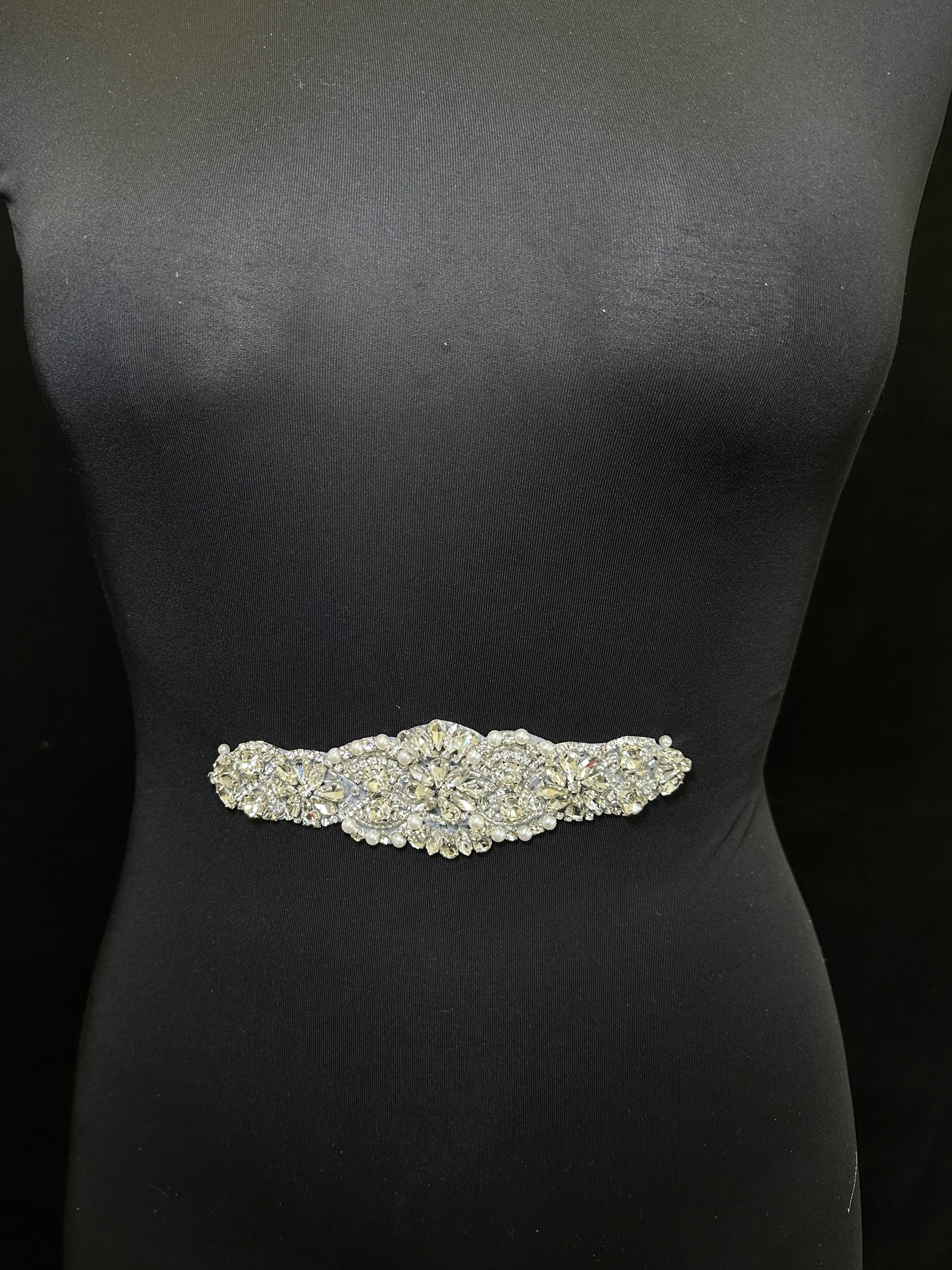 Denise Iron On Rhinestone Applique , silver applique, dark silver applique, silver bodice, silver embellishment for dress, 