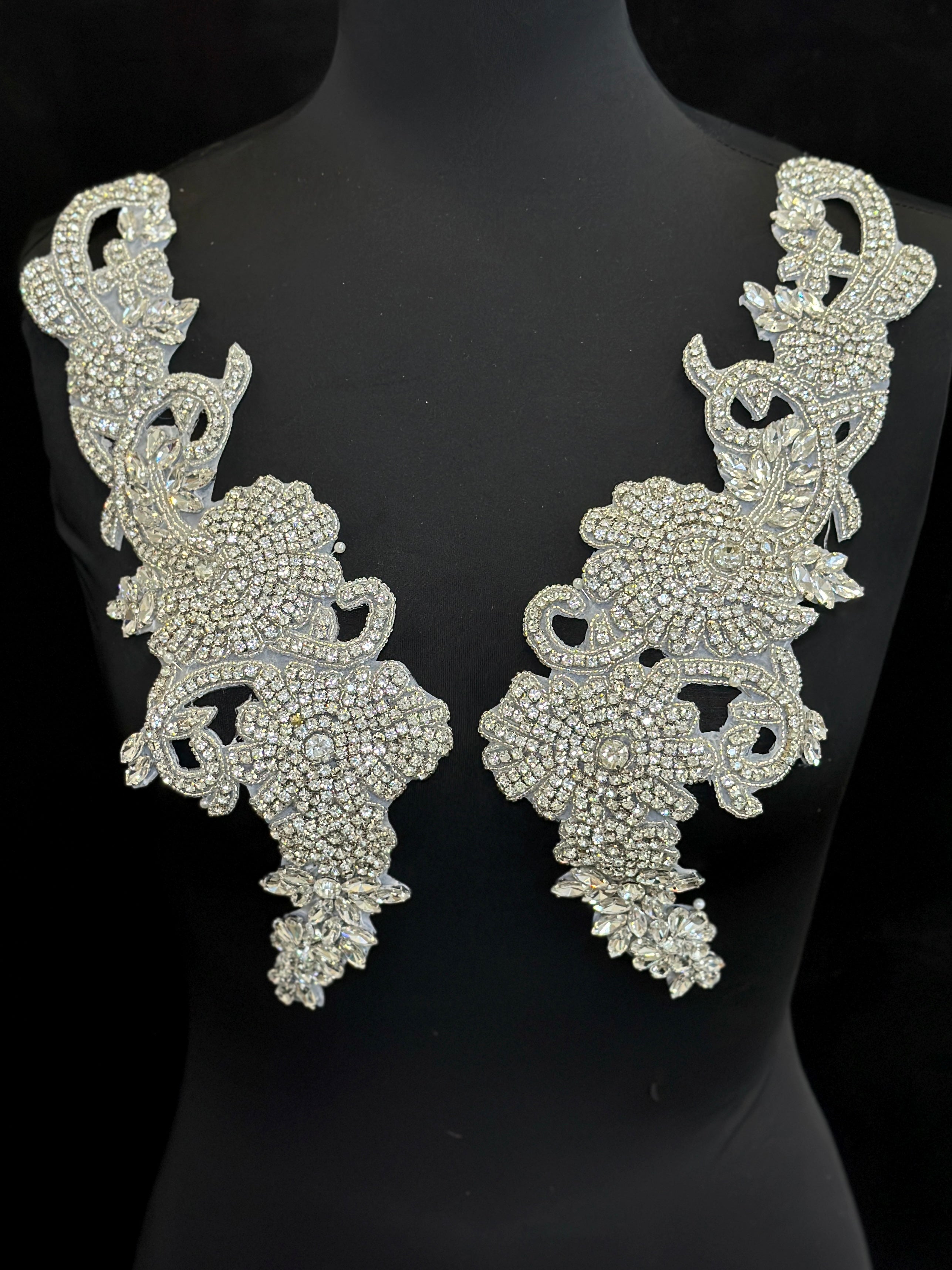 Ciara Silver Rhinestone Applique , silver applique, dark silver applique, silver bodice, silver embellishment for dress, 