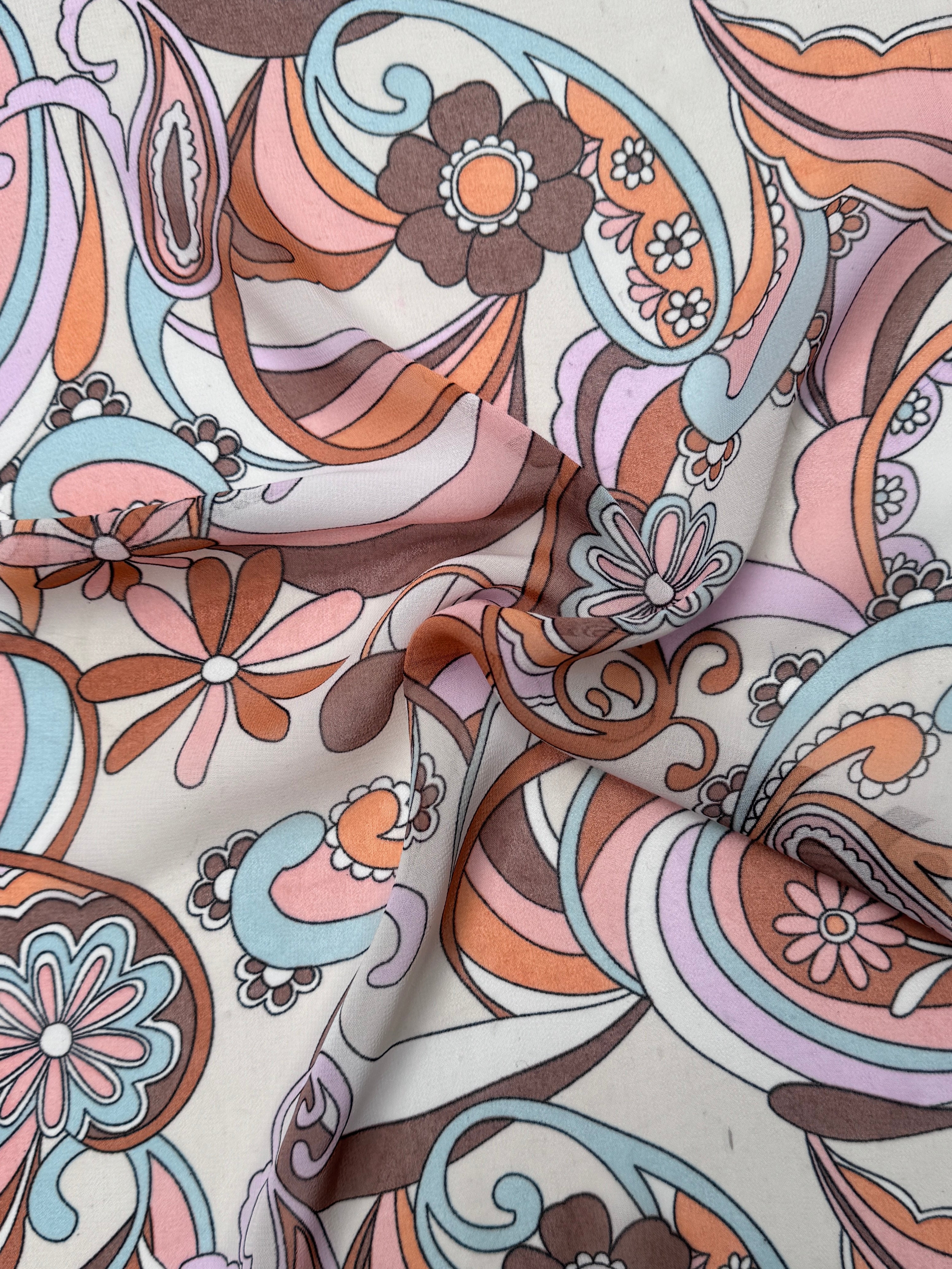 Sand Terracotta Floral Print Hi Multi Chiffon, online textile store, sewing, fabric store, sewing store, cheap fabric store, kiki textiles