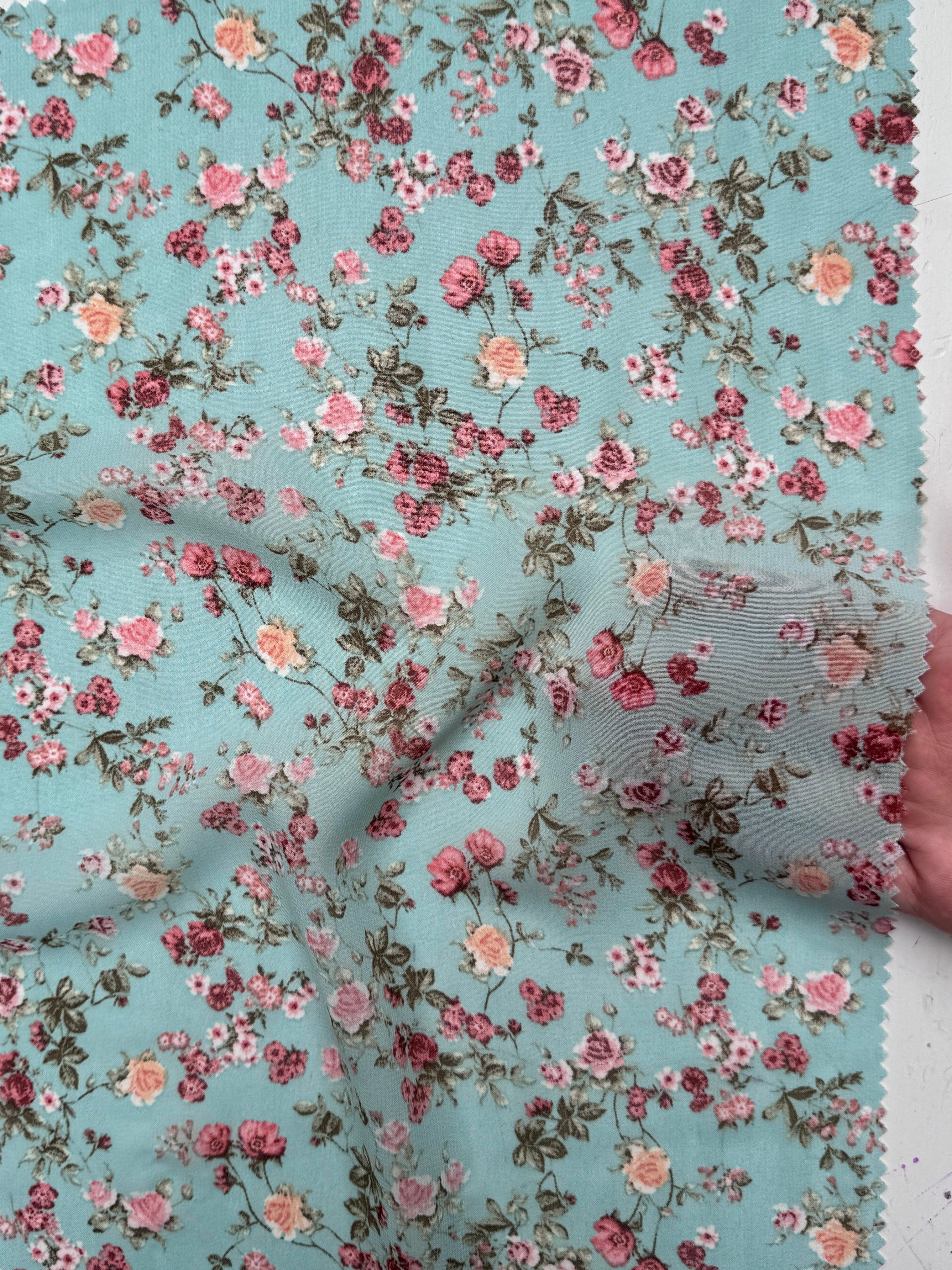 Mint mini flowers print Hi Multi Chiffon, online textile store, sewing, fabric store, sewing store, cheap fabric store, kiki textiles