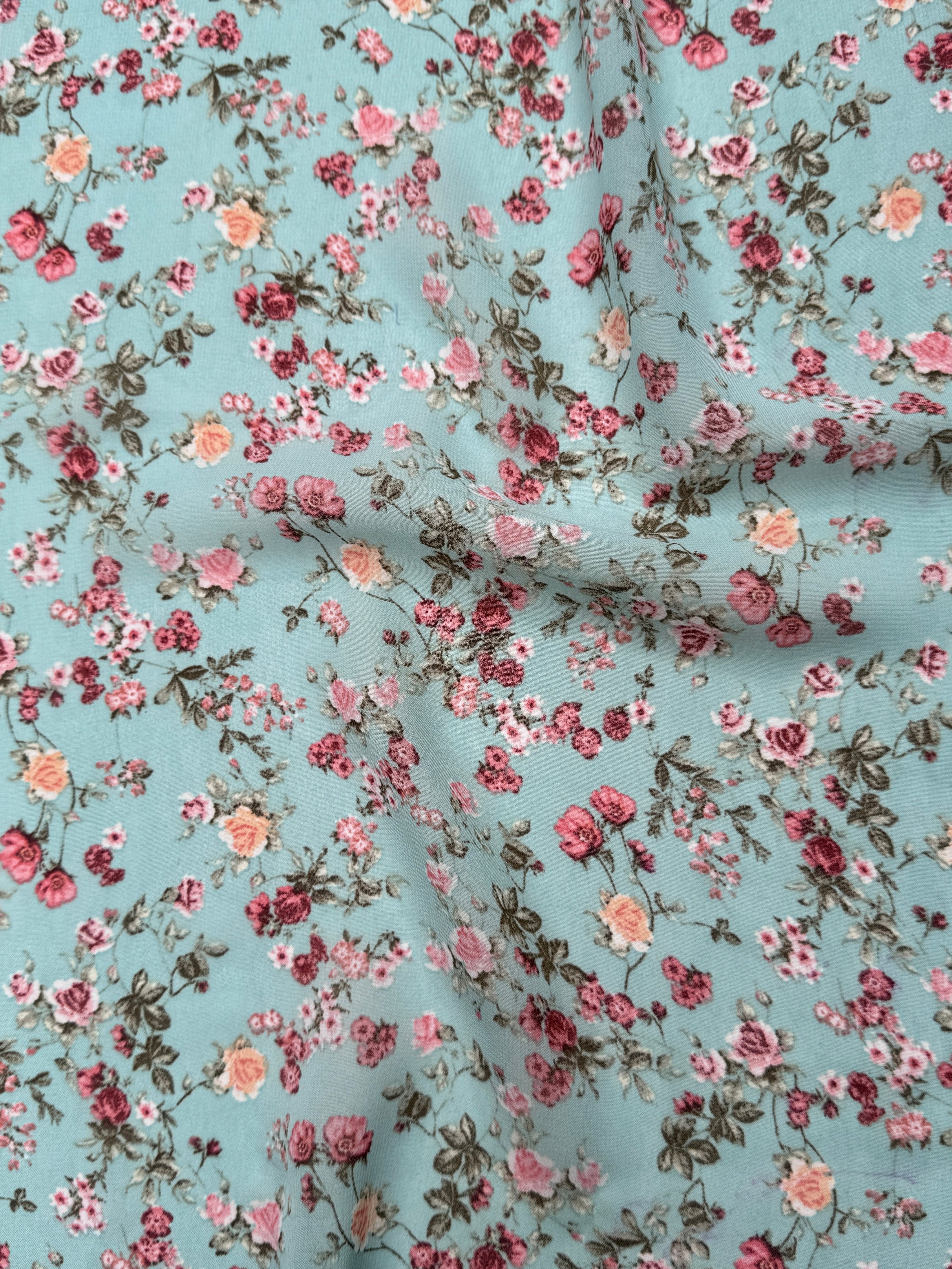 Mint mini flowers print Hi Multi Chiffon, online textile store, sewing, fabric store, sewing store, cheap fabric store, kiki textiles