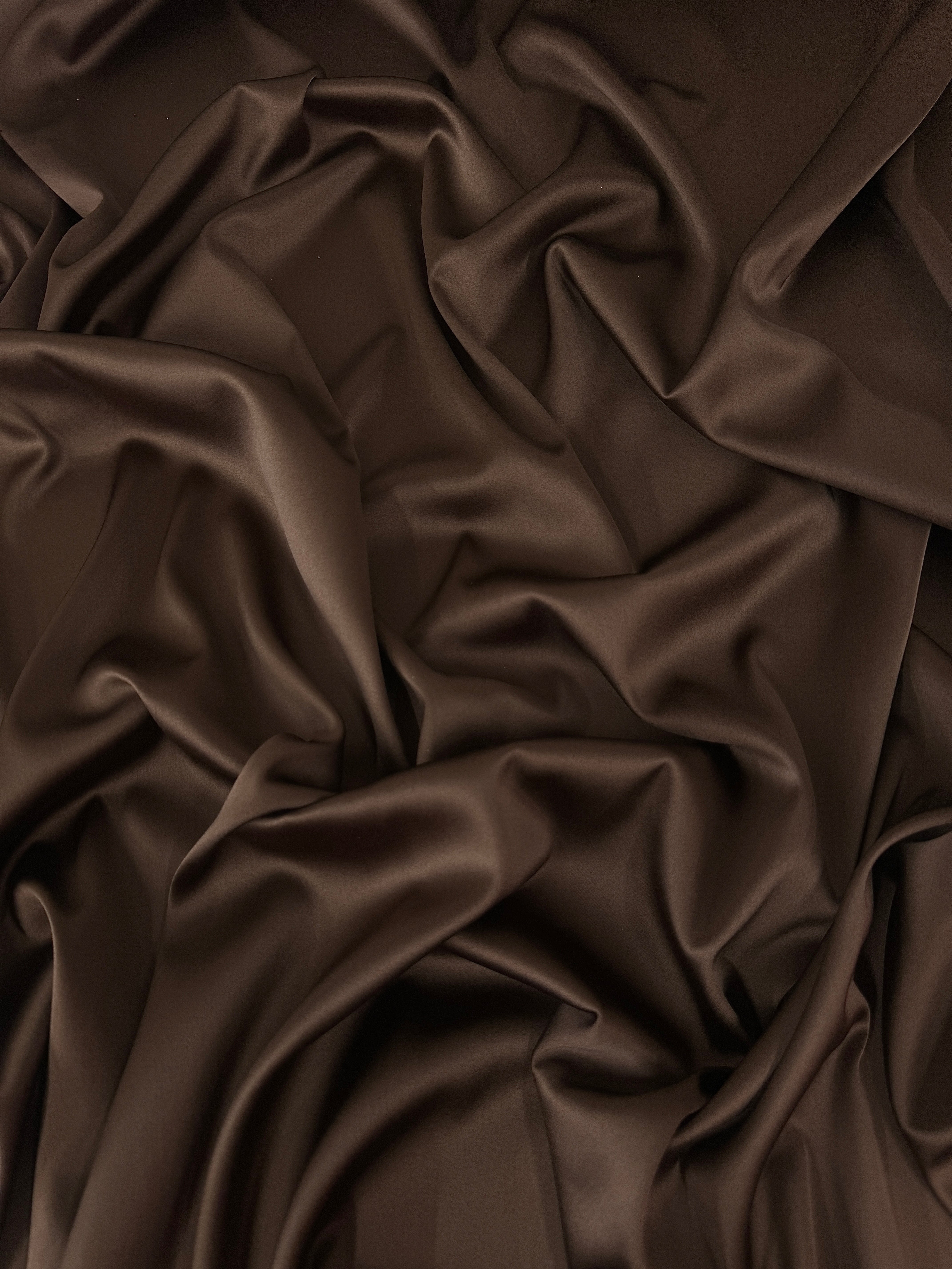 Chocolate Brown Stretch Crepe Back Satin, brown stretch crepe back satin, dark brown stretch crepe back satin, premium stretch crepe back satin, satin for bride, satin for woman, satin in low price, cheap satin, satin on sale