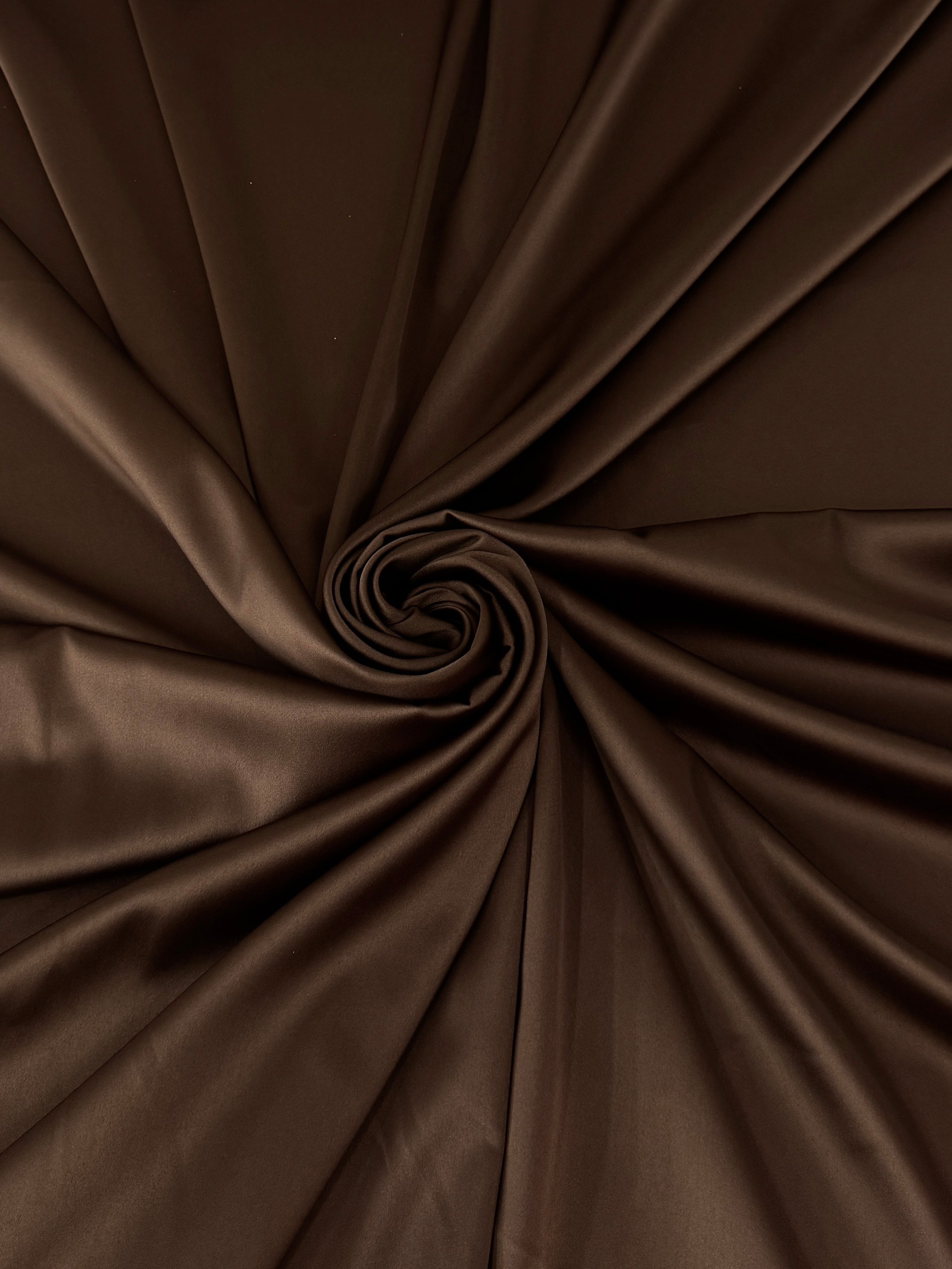 Chocolate Brown Stretch Crepe Back Satin, online textile store, sewing, fabric store, sewing store, cheap fabric store, kiki textiles