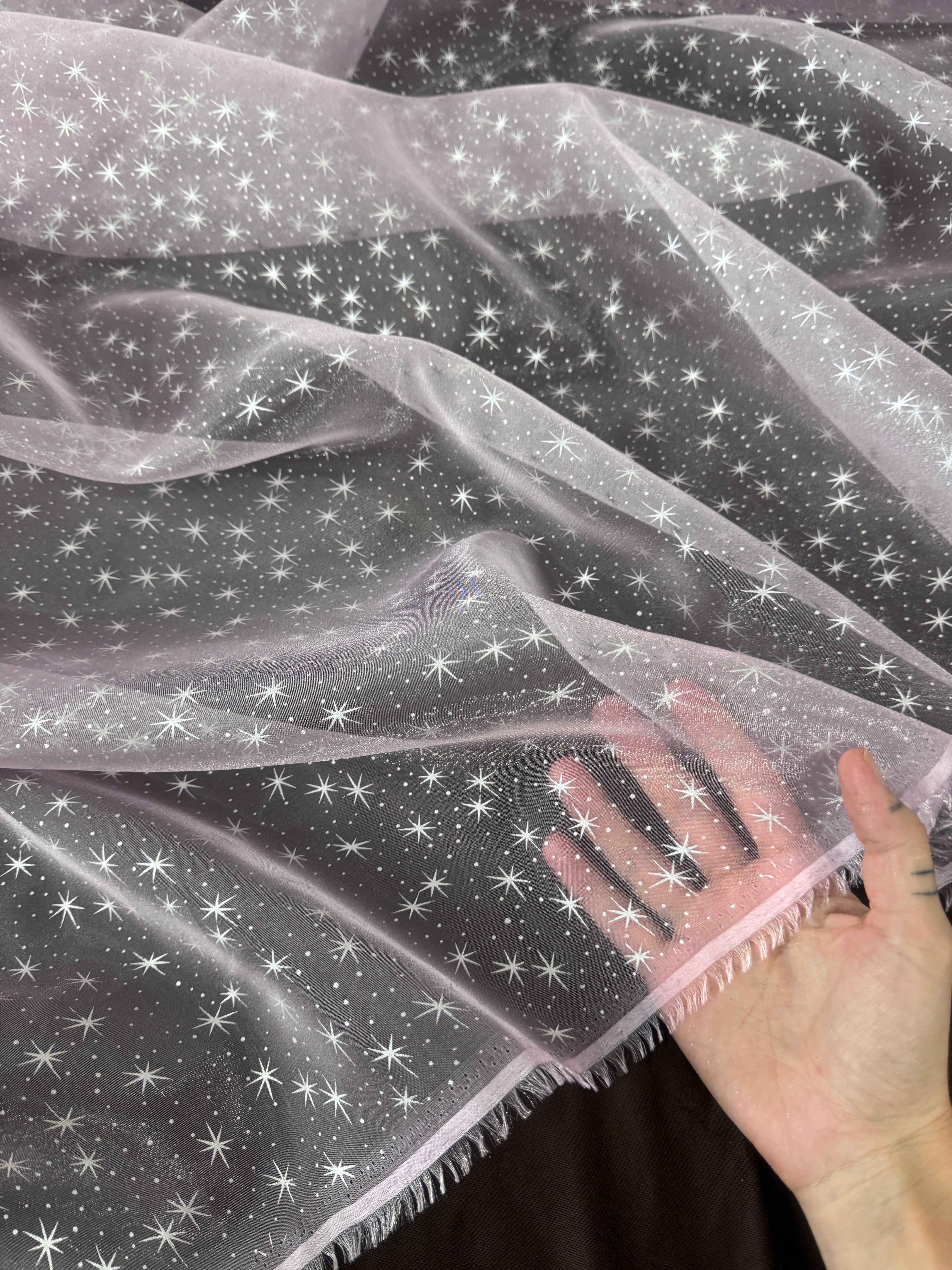 Baby Pink Star Organza, online textile store, sewing, fabric store, sewing store, cheap fabric store, kiki textiles