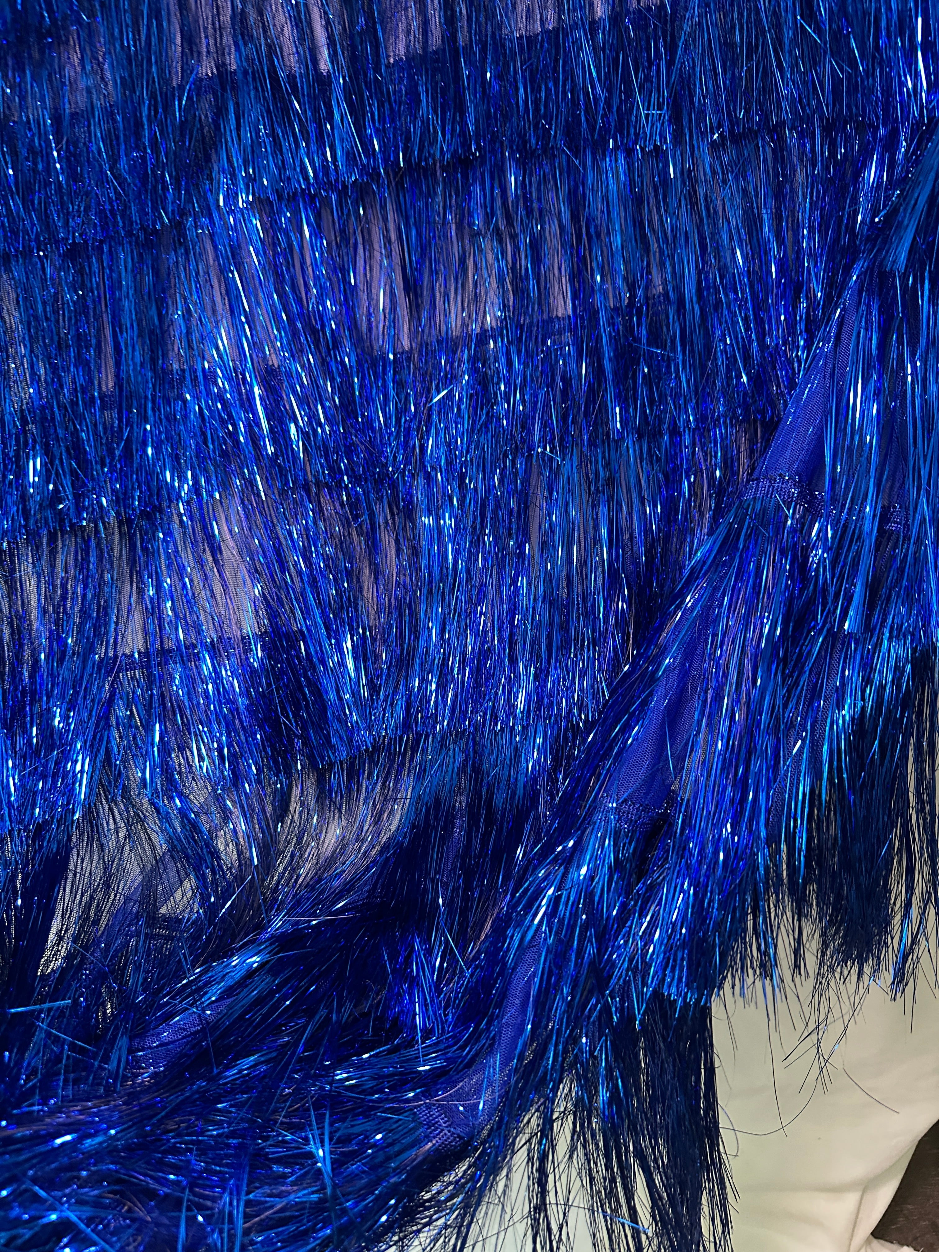 Royal Blue Fringe Metallic Mesh Base Fabric, Fabric Store, Sewing Store, Cheap Fabric Store, Kiki Textiles, Textile by the Yard