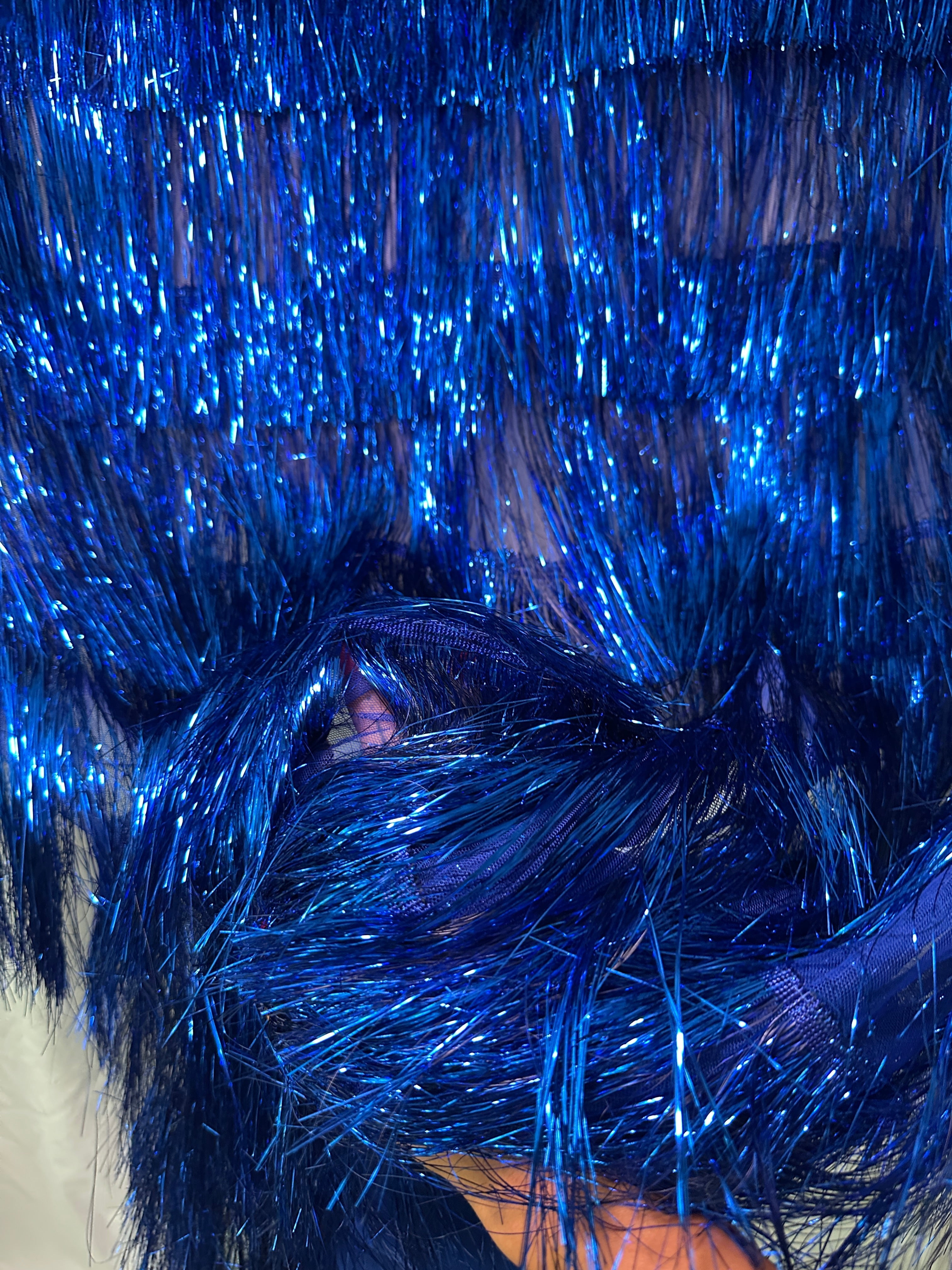 Royal Blue Fringe Metallic Mesh Base Fabric, Fabric Store, Sewing Store, Cheap Fabric Store, Kiki Textiles, Textile by the Yard