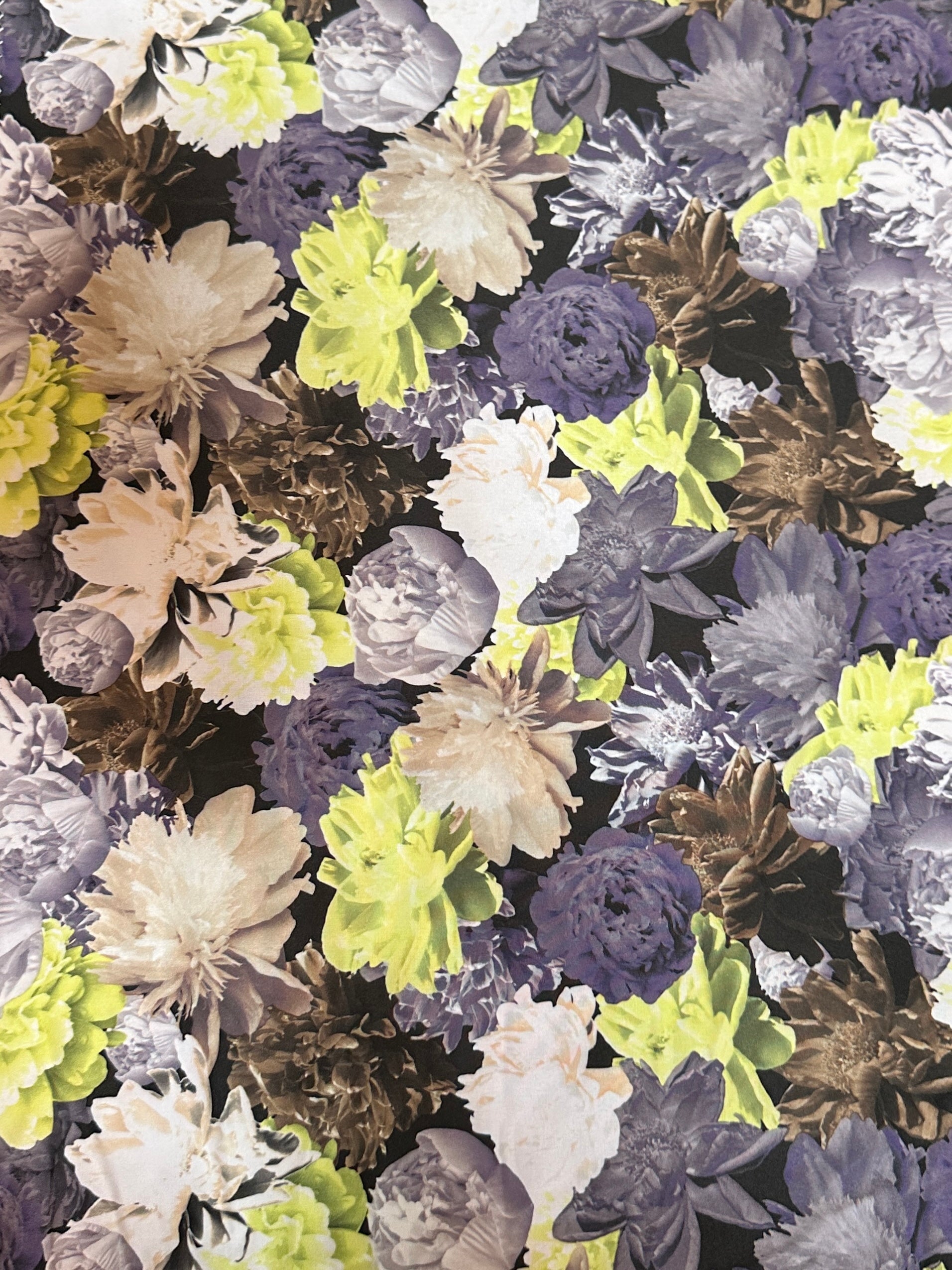 printed nylon spandex, 4 way stretch fabric, stretch nylon spandex, kikitextiles, onlinefabricstoreusa, yellow color fabric, blue color fabric, multicolor fabric, flower pattern fabric