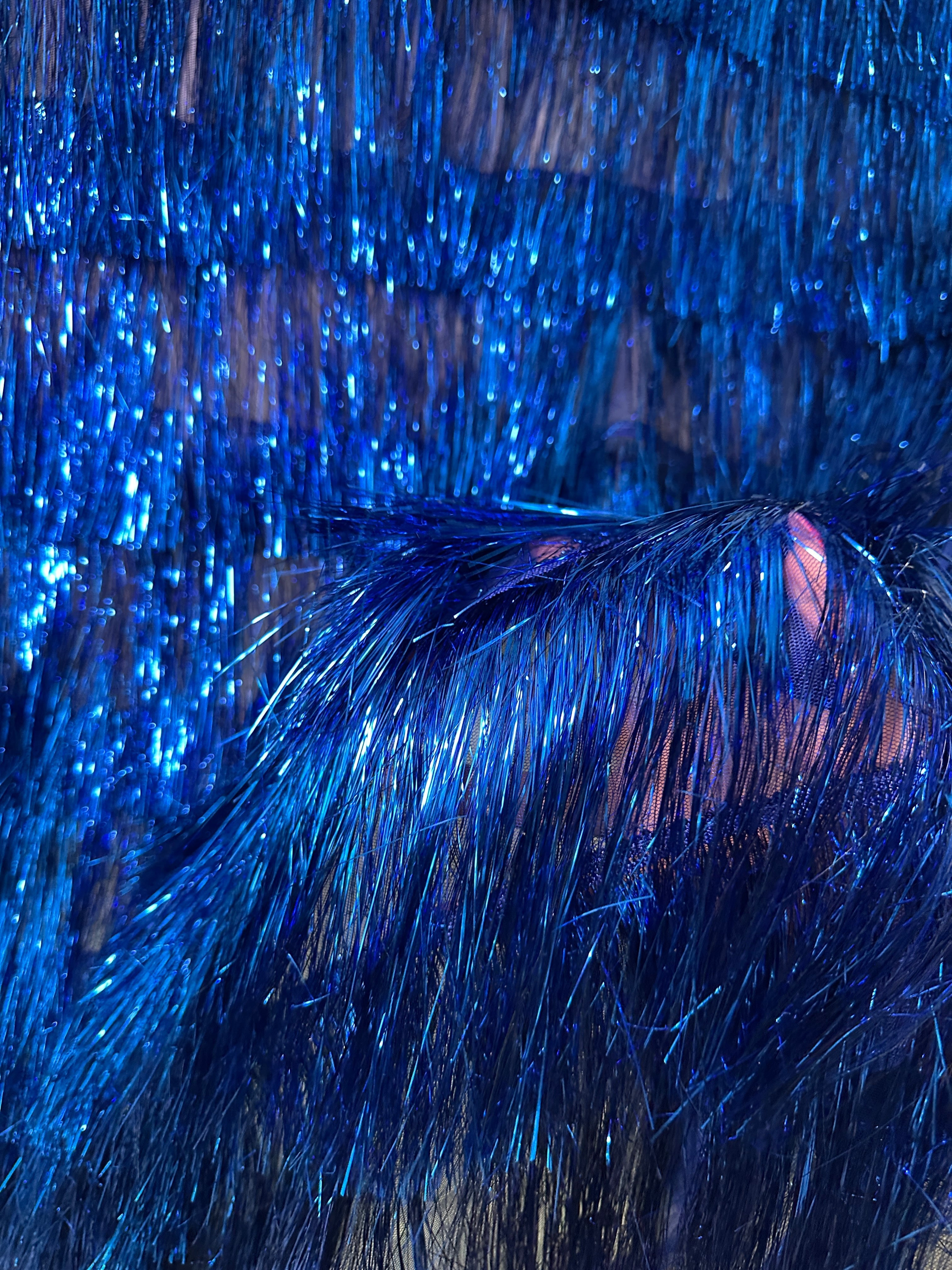 Royal Blue Fringe Metallic Mesh Base Fabric, Fabric Store, Sewing Store, Cheap Fabric Store, Kiki Textiles, Textile by the Yard