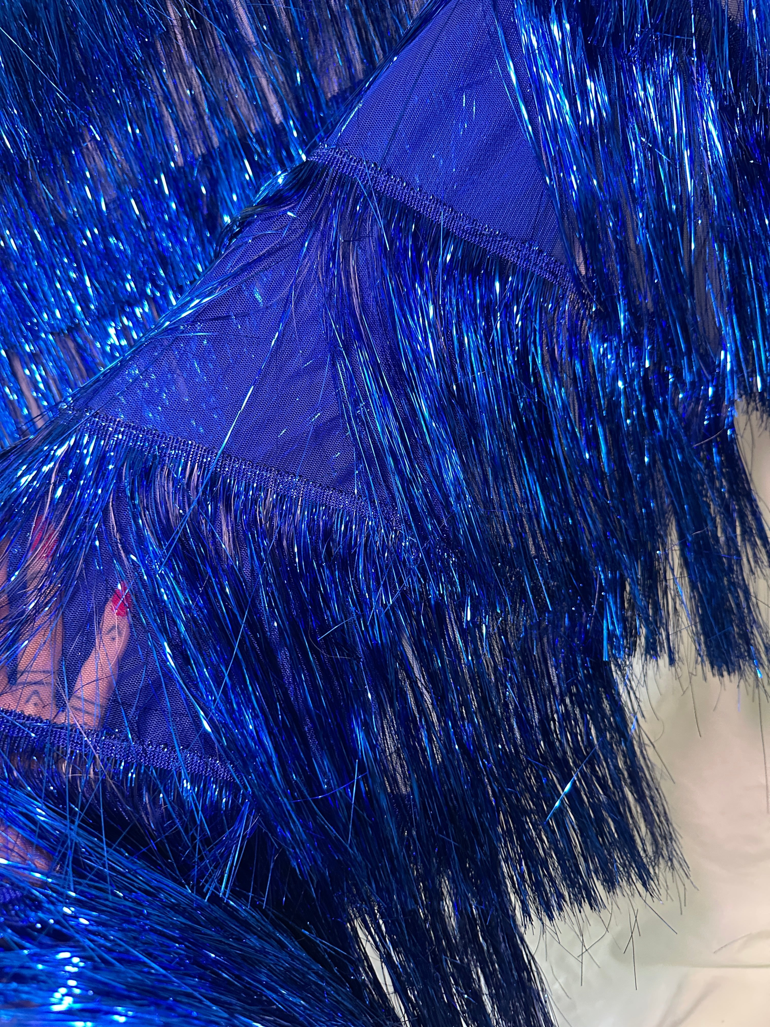 Royal Blue Fringe Metallic Mesh Base Fabric, Metallic Mesh Fabric, Mesh Base Fabric, Fashion Textile, Party Dress Material, Craft Fabric