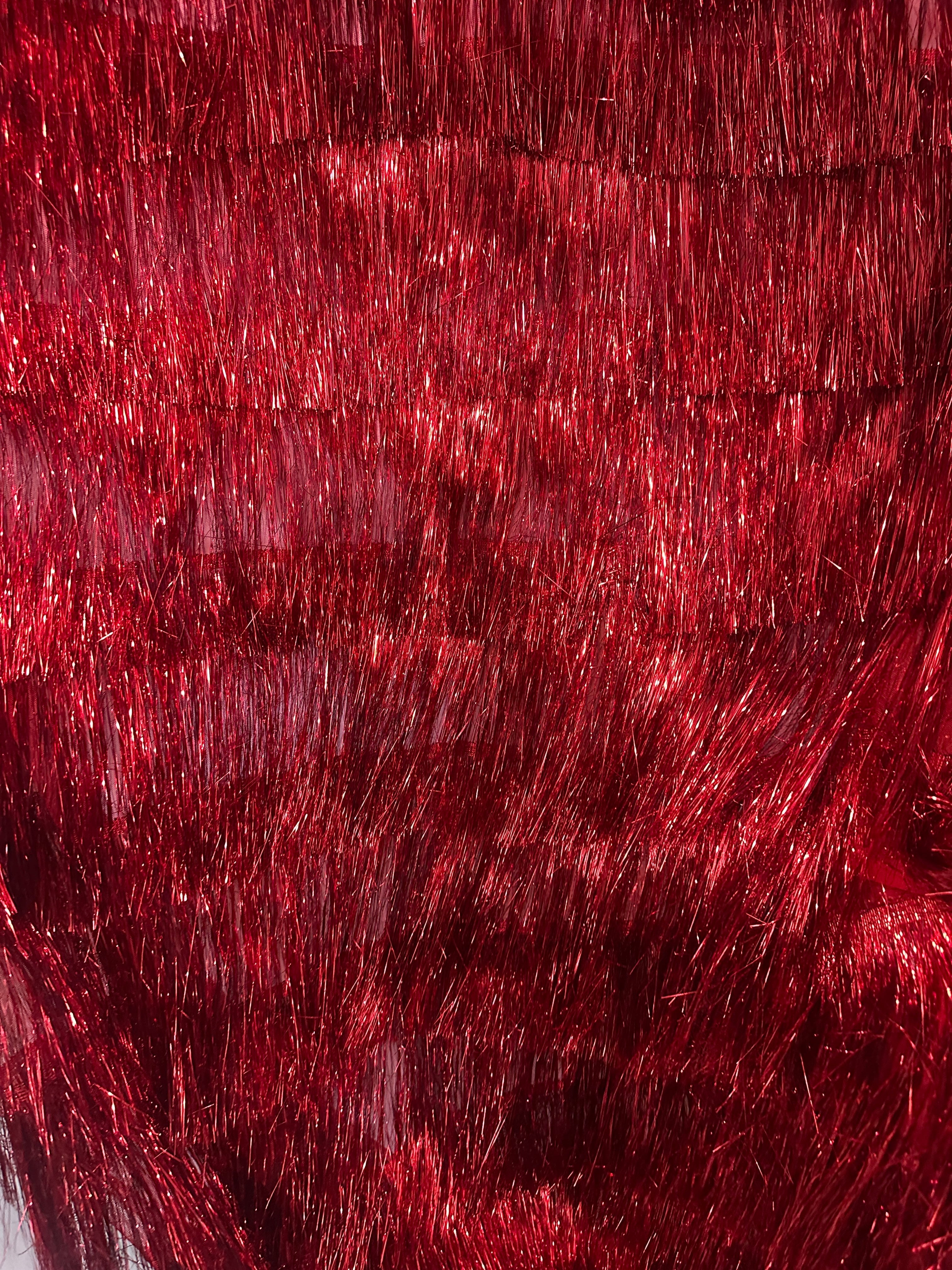 Red Fringe Metallic Mesh Base Fabric, Metallic Mesh Fabric, Mesh Base Fabric, Fashion Textile, Party Dress Material, Craft Fabric
