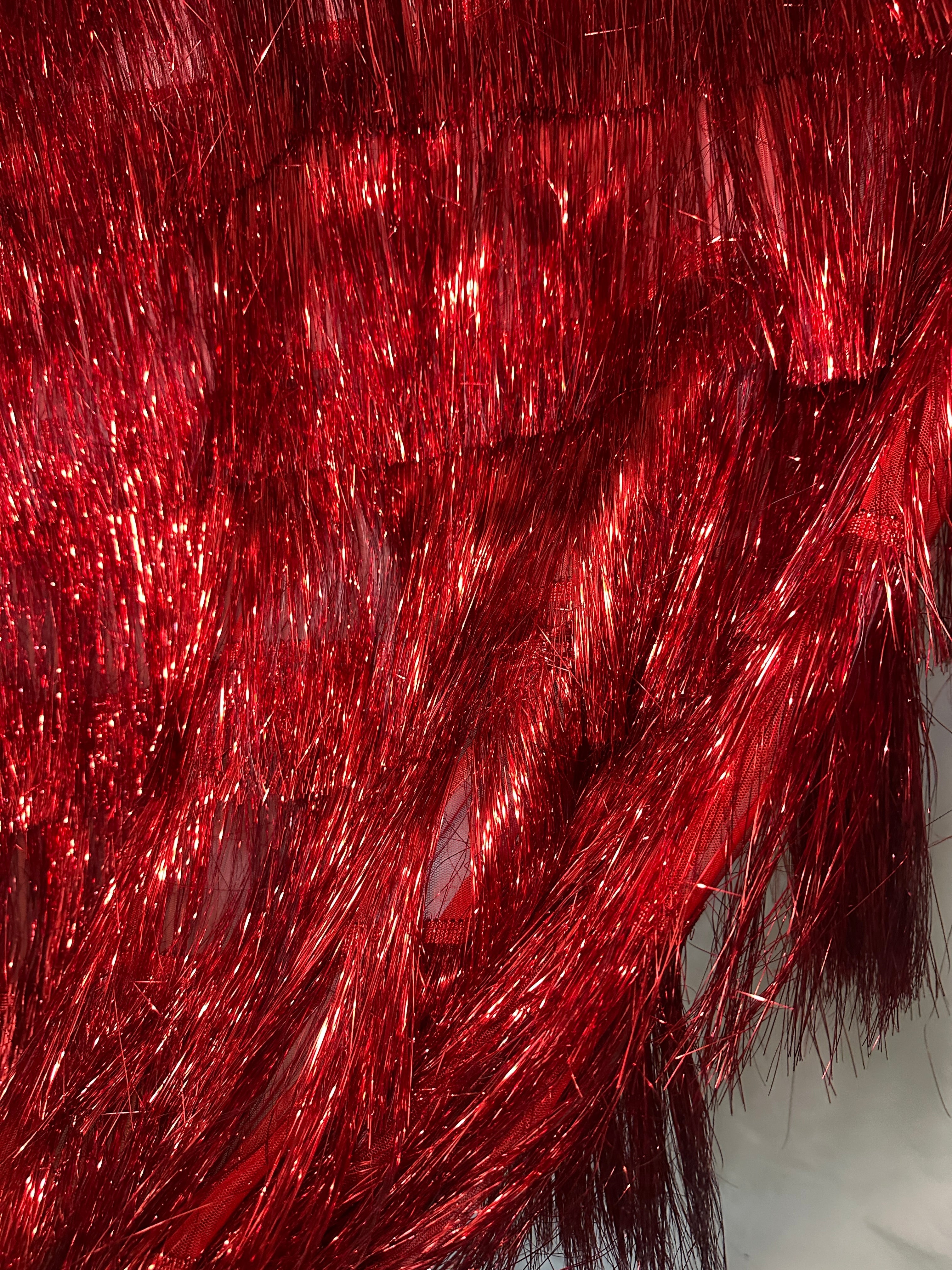 Red Fringe Metallic Mesh Base Fabric, Fabric Store, Sewing Store, Cheap Fabric Store, Kiki Textiles, Textile by the Yard
