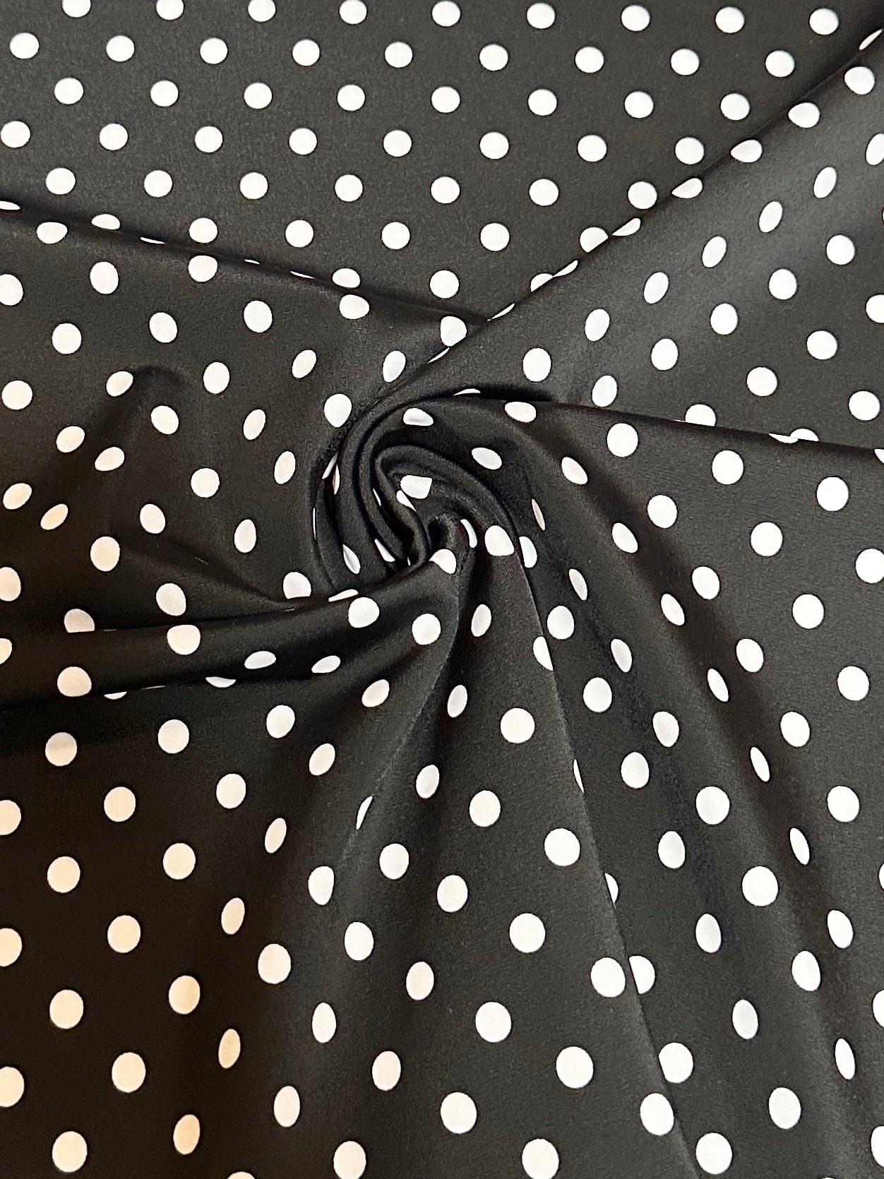 polka dot printed fabric, polka dot nylon spandex, printed nylon spandex, nylon spandex, 4 way stretch fabric, kikitextiles, online fabric store usa, printed fabric, activewear fabric, fabric for leggings, swimwear fabric