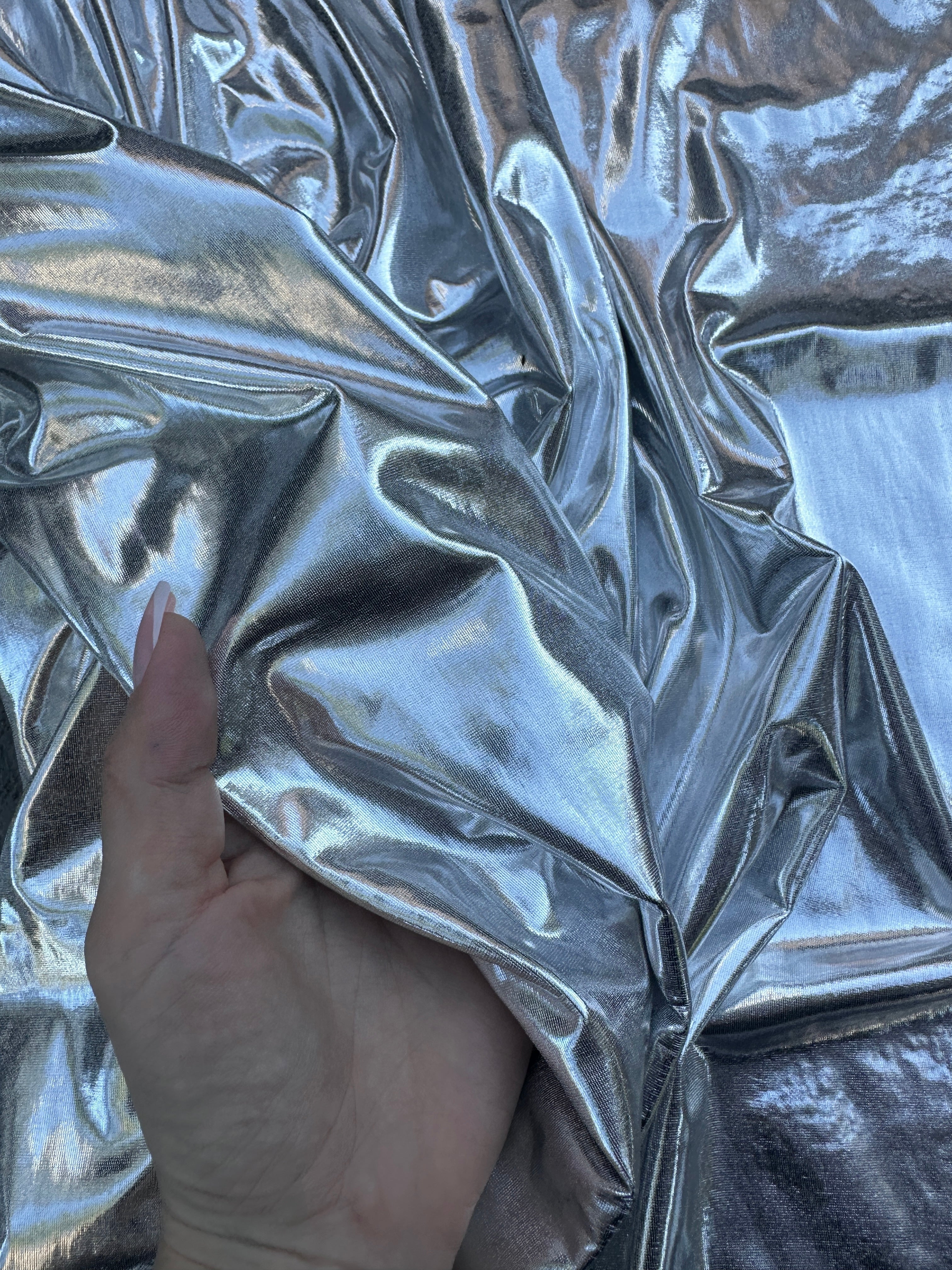 silver coated spandex pleather, Shiny silver pleather, silver pleather, pleather for woman, light silver pleather, dark silver spandex