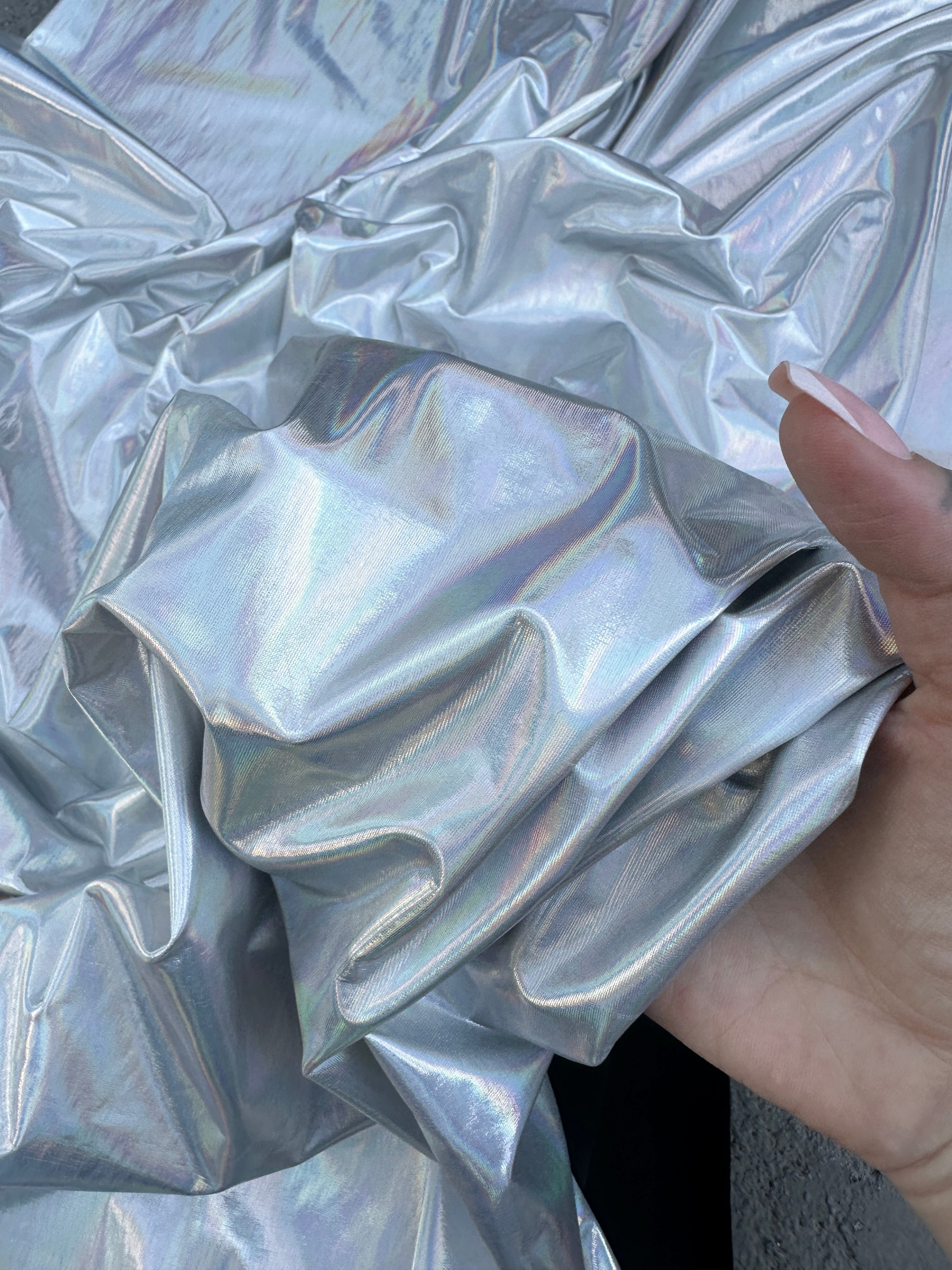 Silver Reflective Coated Spandex PLEATHER, Shiny silver pleather, silver pleather, pleather for woman, light silver pleather, dark silver spandex