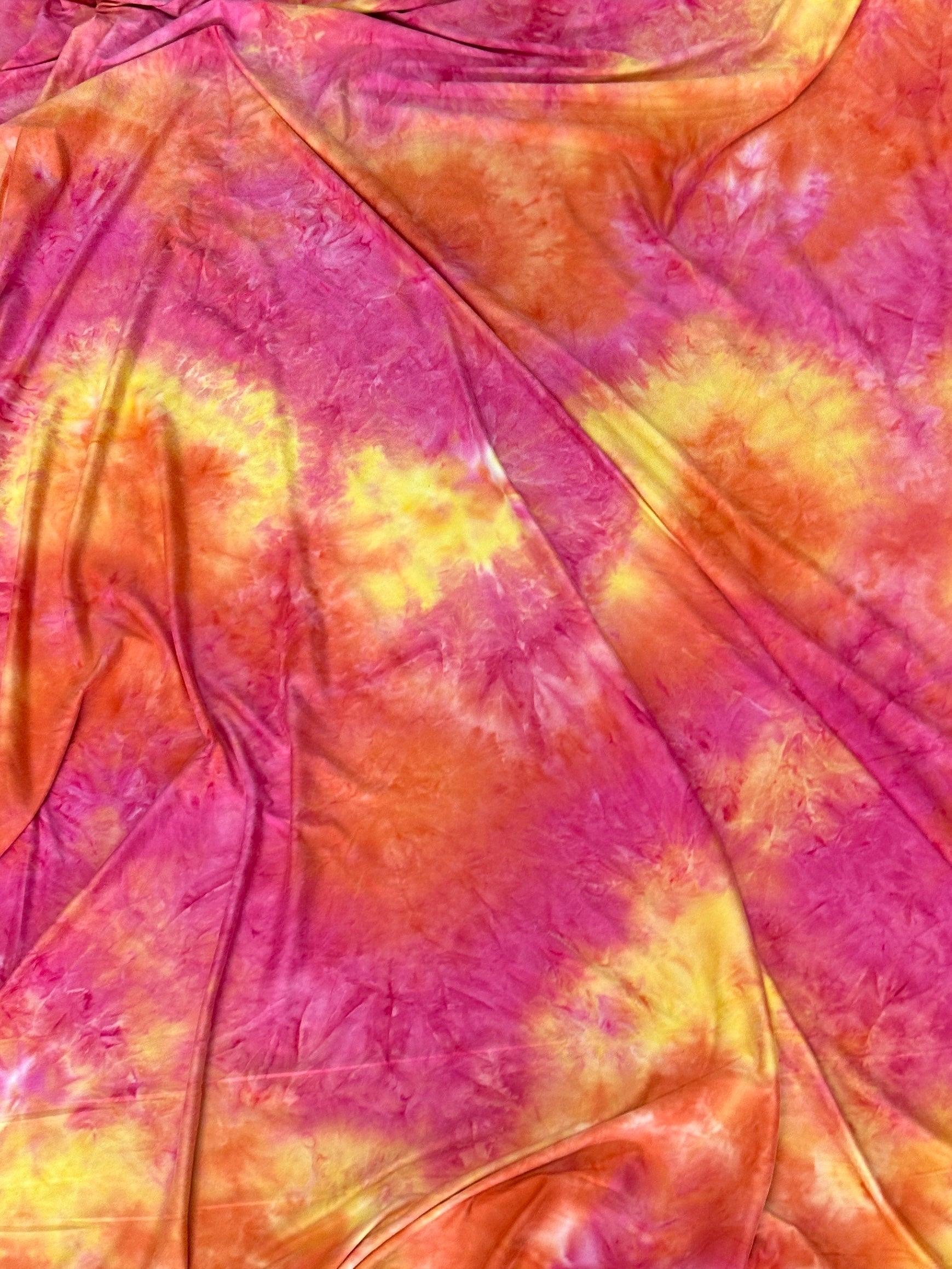  Hot Pink and Yellow Tie Dye Jersey Knit, tie dye jersey knit for woman, tie dye jersey knit for party wear, tie dye jersey knit for gown, tie dye jersey knit for bride, tie dye jersey knit on discount, tie dye jersey knit on sale, premium tie dye jersey knit 