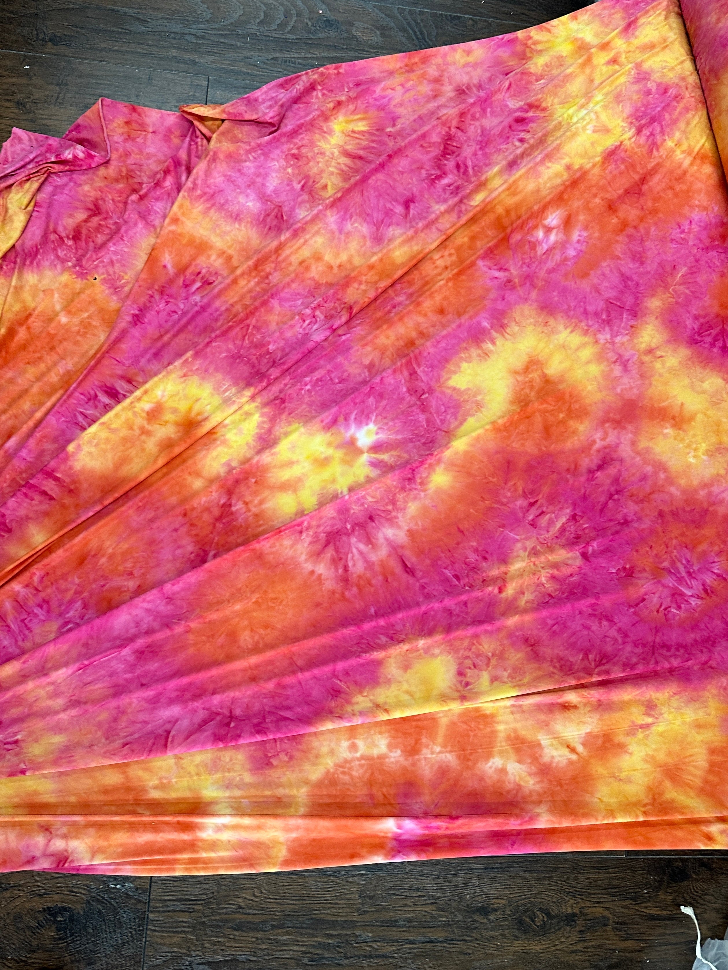  Hot Pink and Yellow Tie Dye Jersey Knit, tie dye jersey knit for woman, tie dye jersey knit for party wear, tie dye jersey knit for gown, tie dye jersey knit for bride, tie dye jersey knit on discount, tie dye jersey knit on sale, premium tie dye jersey knit 