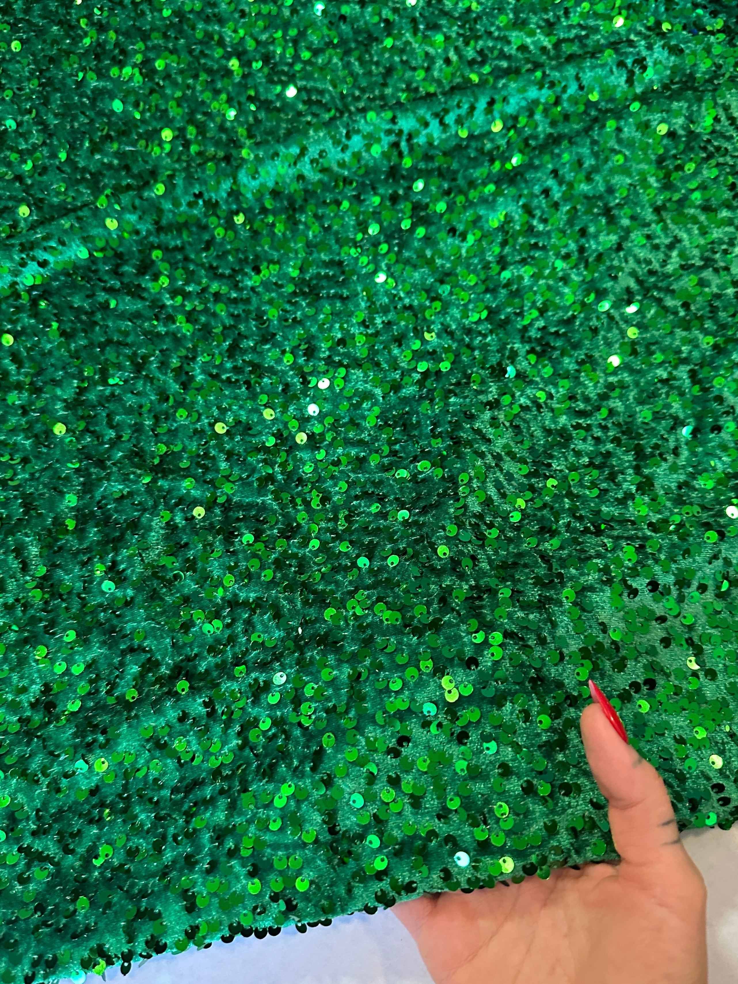 Kelly Green Sequins Velvet, Fabric Store, Sewing Store, Cheap Fabric Store, Kiki Textiles, Textile by the Yard
