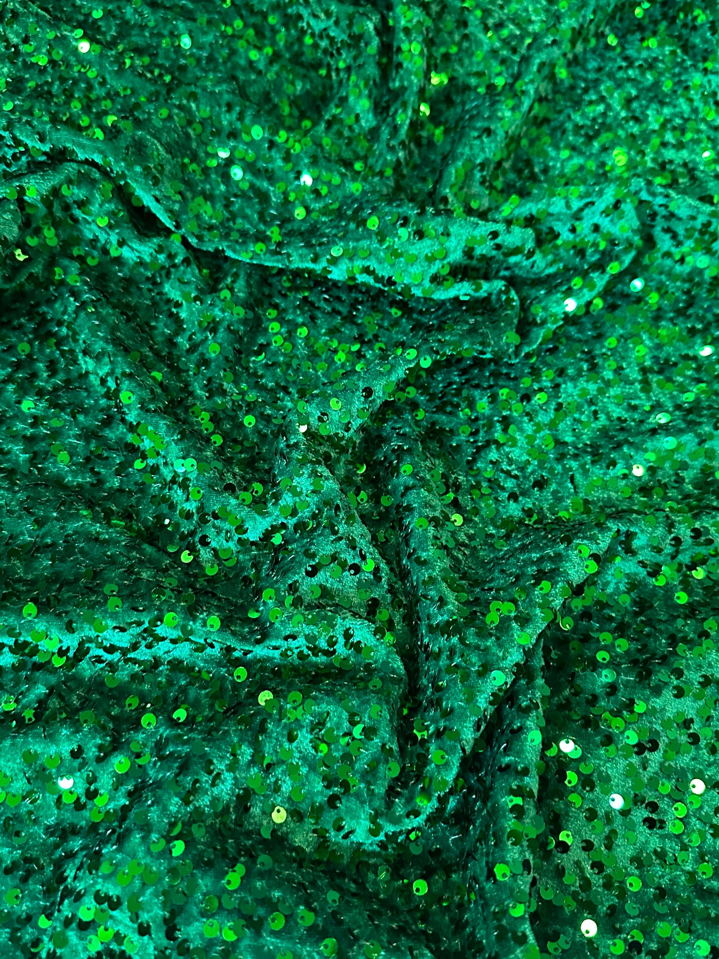 Kelly Green Sequins Velvet, Fabric Store, Sewing Store, Cheap Fabric Store, Kiki Textiles, Textile by the Yard