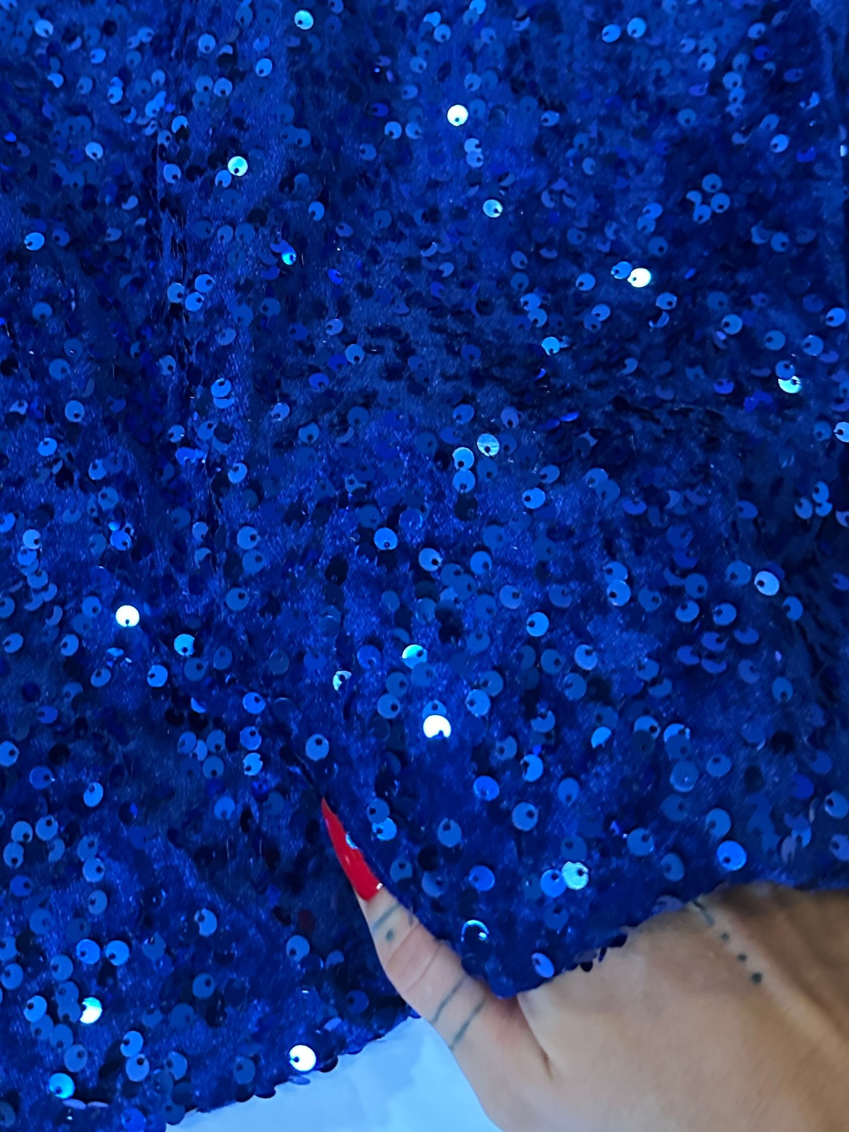 Royal Blue Sequins Velvet, Fabric Store, Sewing Store, Cheap Fabric Store, Kiki Textiles, Textile by the Yard