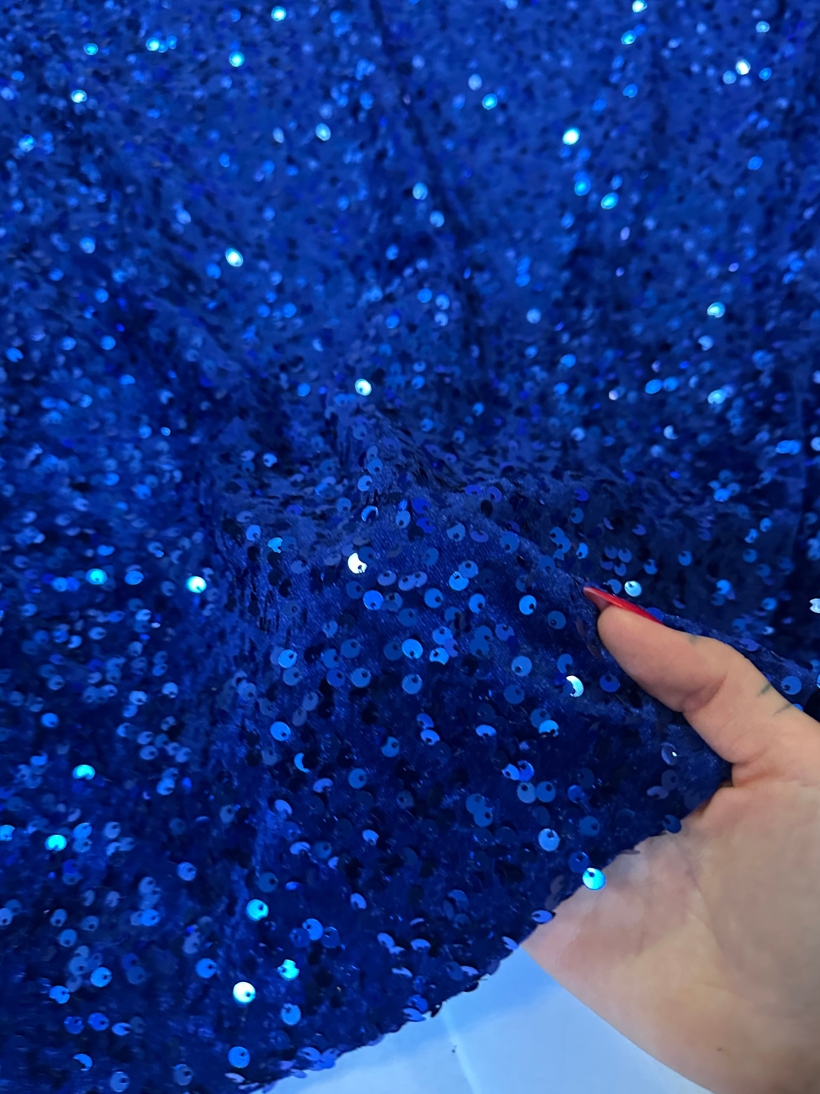 Royal Blue Sequins Velvet, Fabric Store, Sewing Store, Cheap Fabric Store, Kiki Textiles, Textile by the Yard