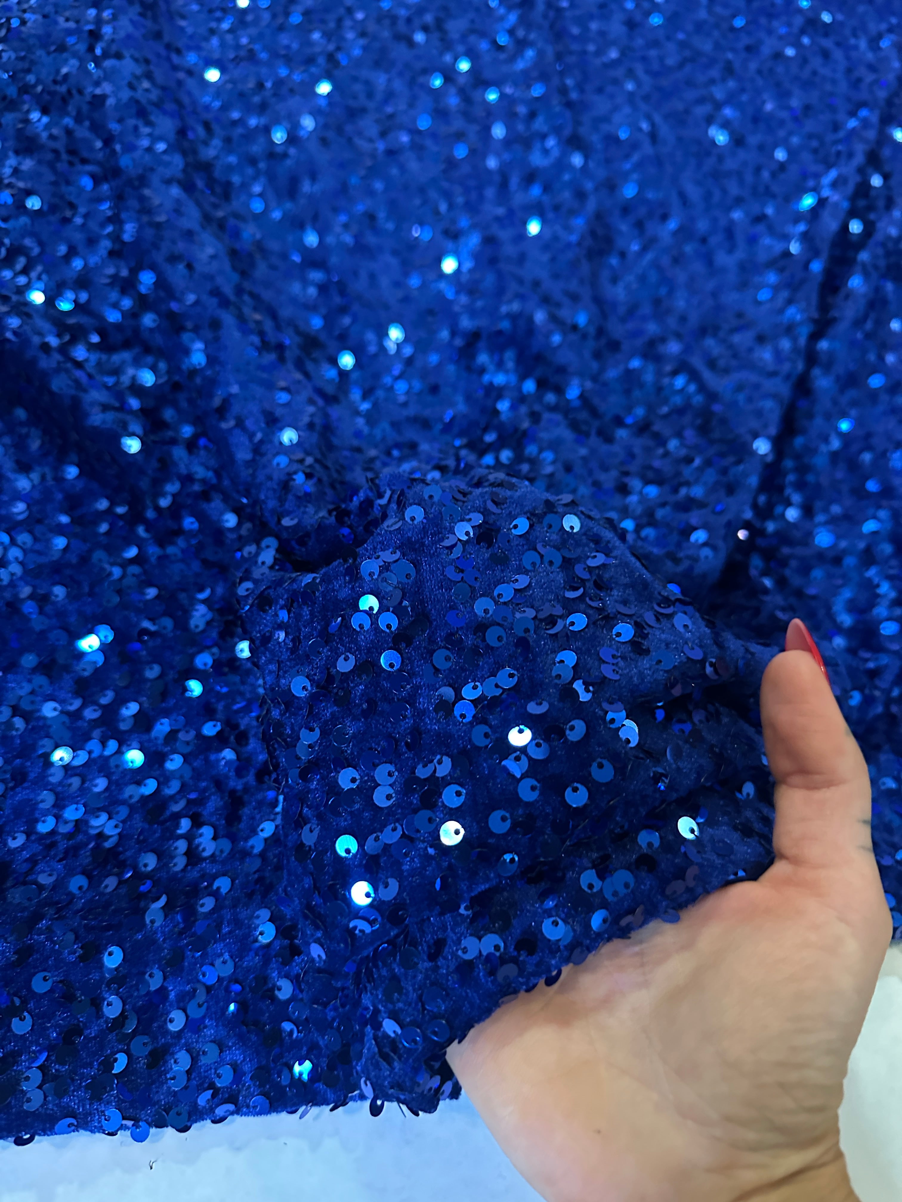 Royal Blue Sequins Velvet, Fabric Store, Sewing Store, Cheap Fabric Store, Kiki Textiles, Textile by the Yard