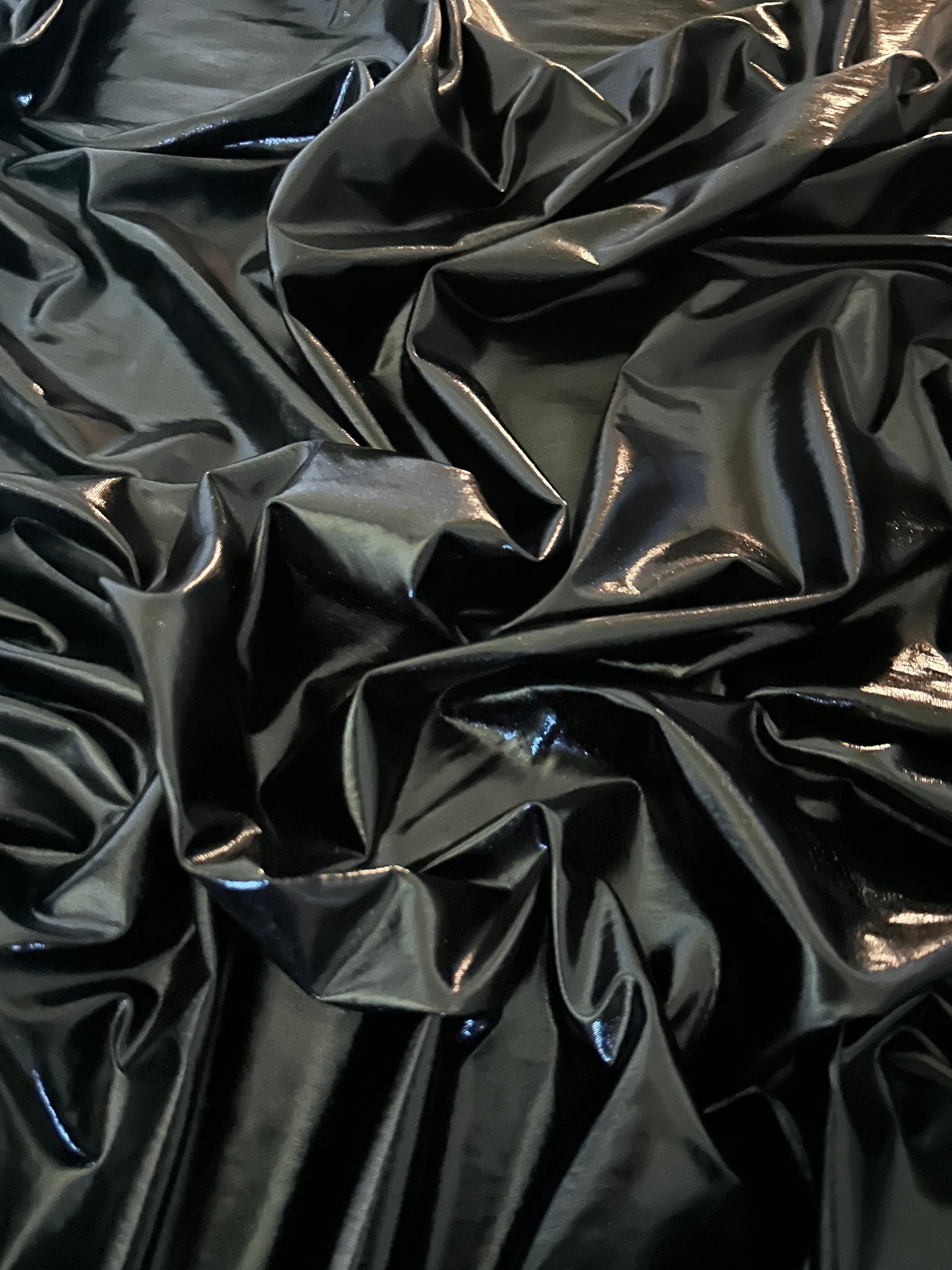 black glossy coated spandex pleather, Shiny black pleather, neon black pleather, pleather for woman, cheap pleather, dark black spandex