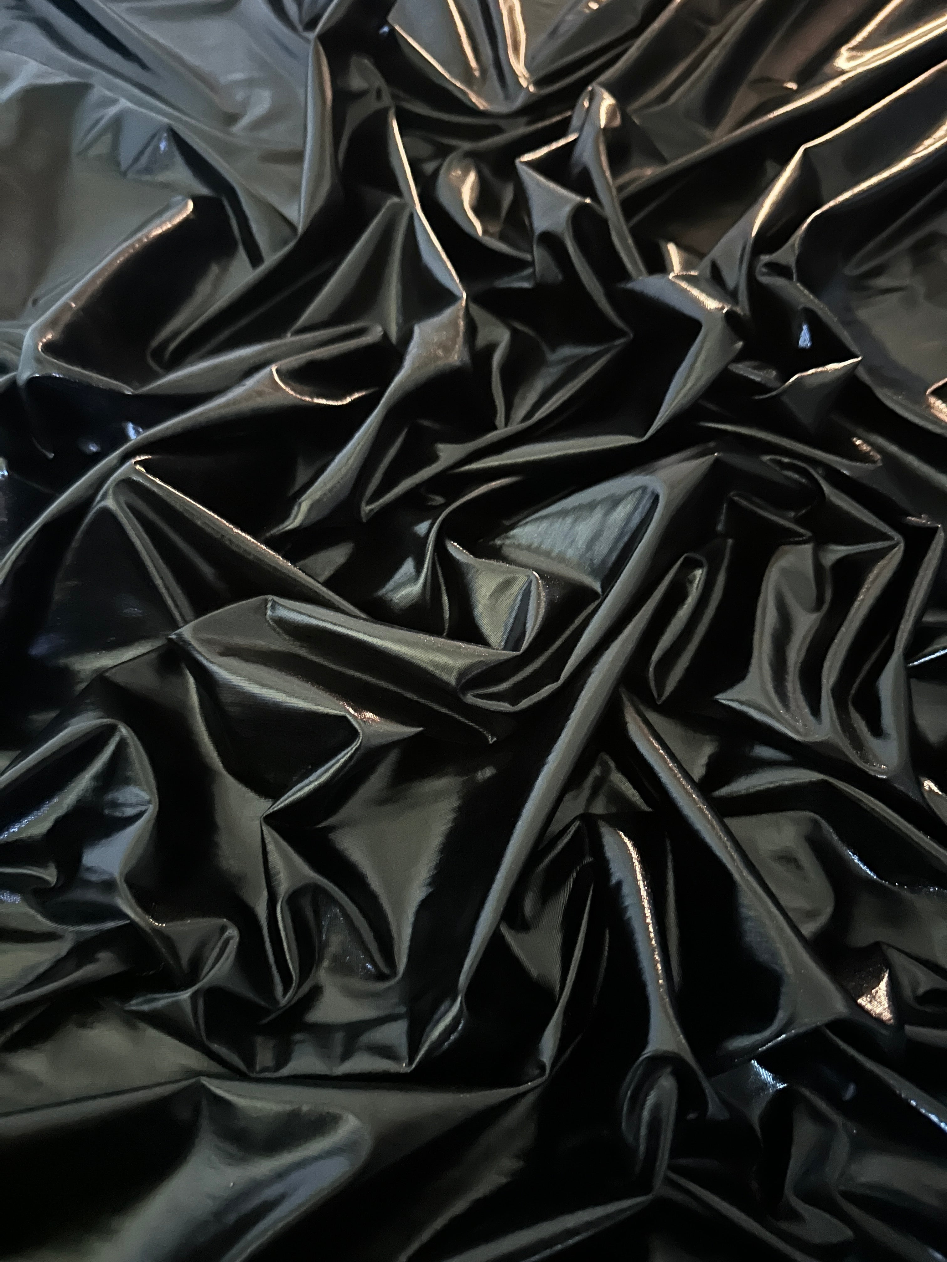 black glossy coated spandex pleather, Shiny black pleather, neon black pleather, pleather for woman, cheap pleather, dark black spandex