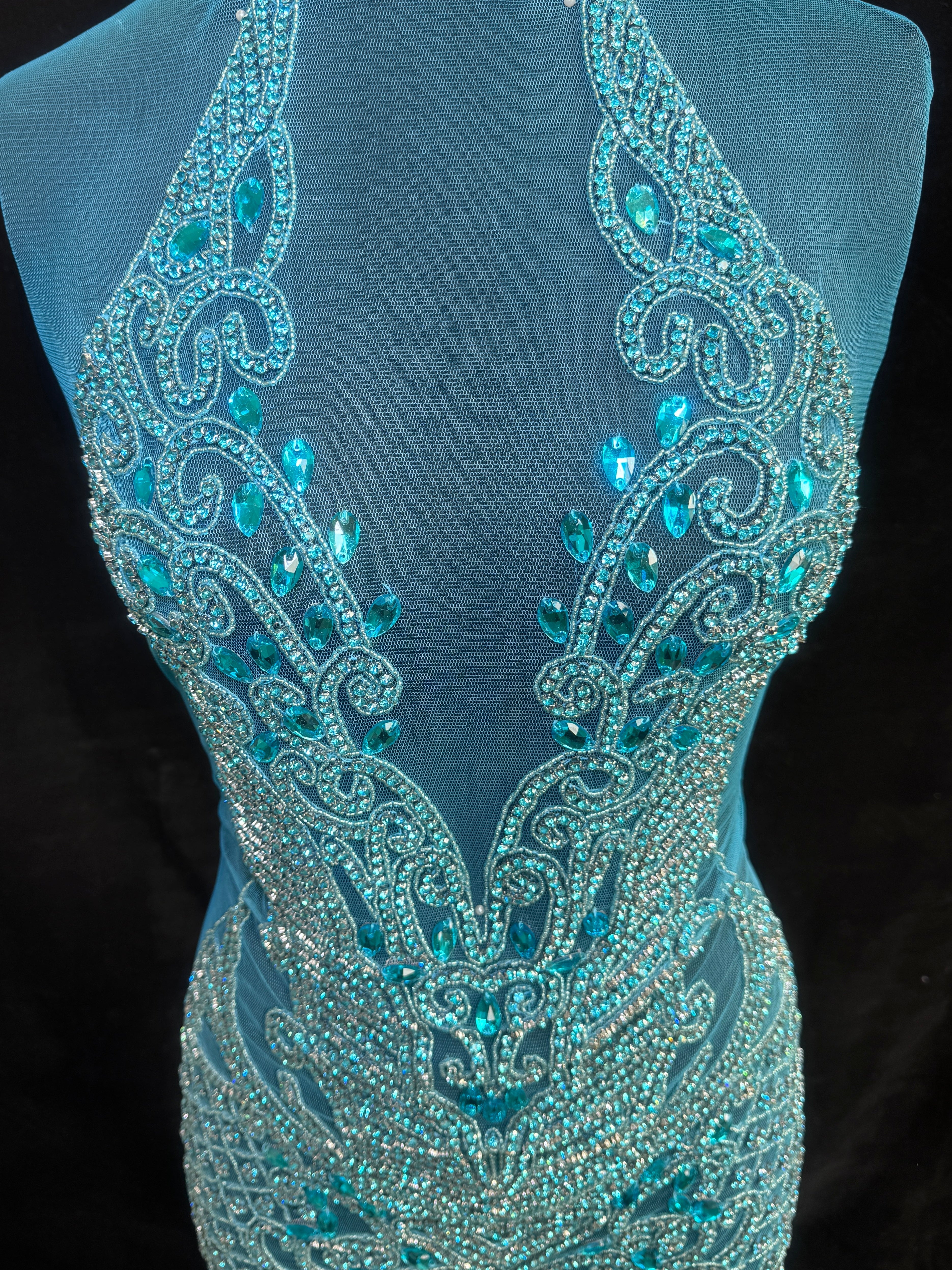 Brenda Turquoise Rhinestones Bodice Applique, online textile store, sewing, fabric store, sewing store, cheap fabric store, kiki textiles