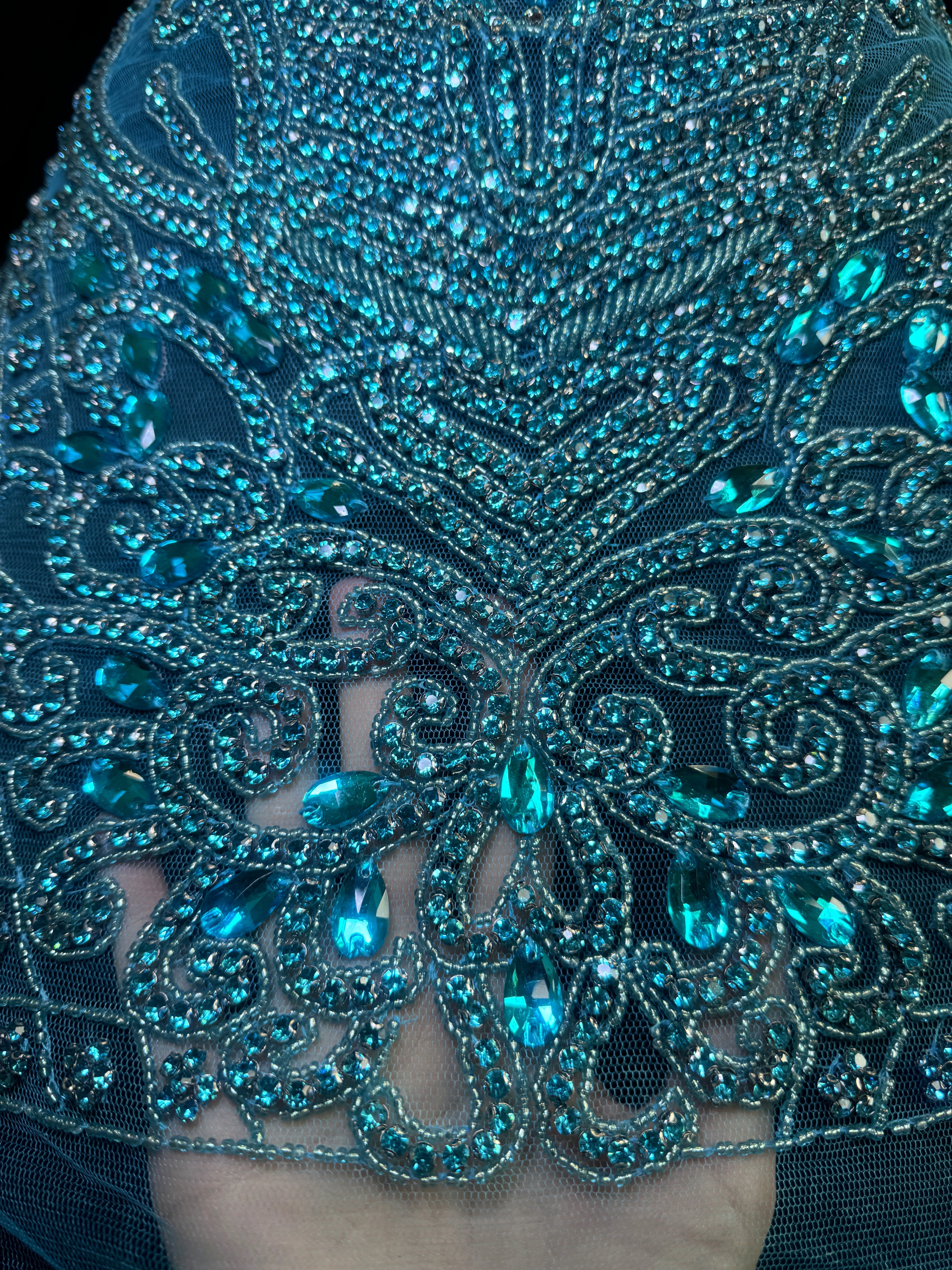 Brenda Turquoise Rhinestones Bodice Applique, online textile store, sewing, fabric store, sewing store, cheap fabric store, kiki textiles