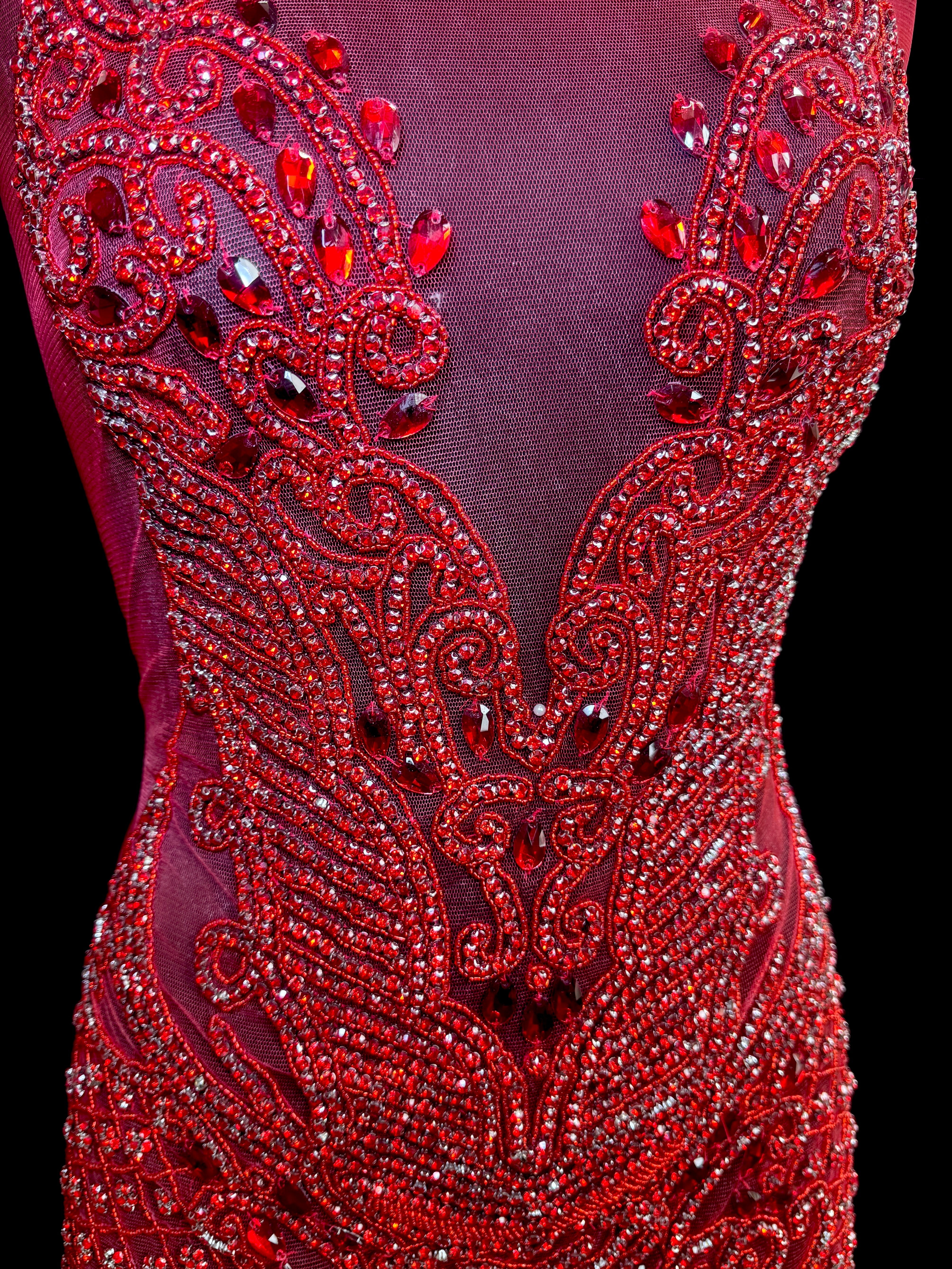 Brenda Red Rhinestone Bodice Applique, Red Rhinestones Applique, Embellished clothing, Rhinestone applications, Rhinestone embroidery, Rhinestone patch, Dress patch, Rhinestones for dress