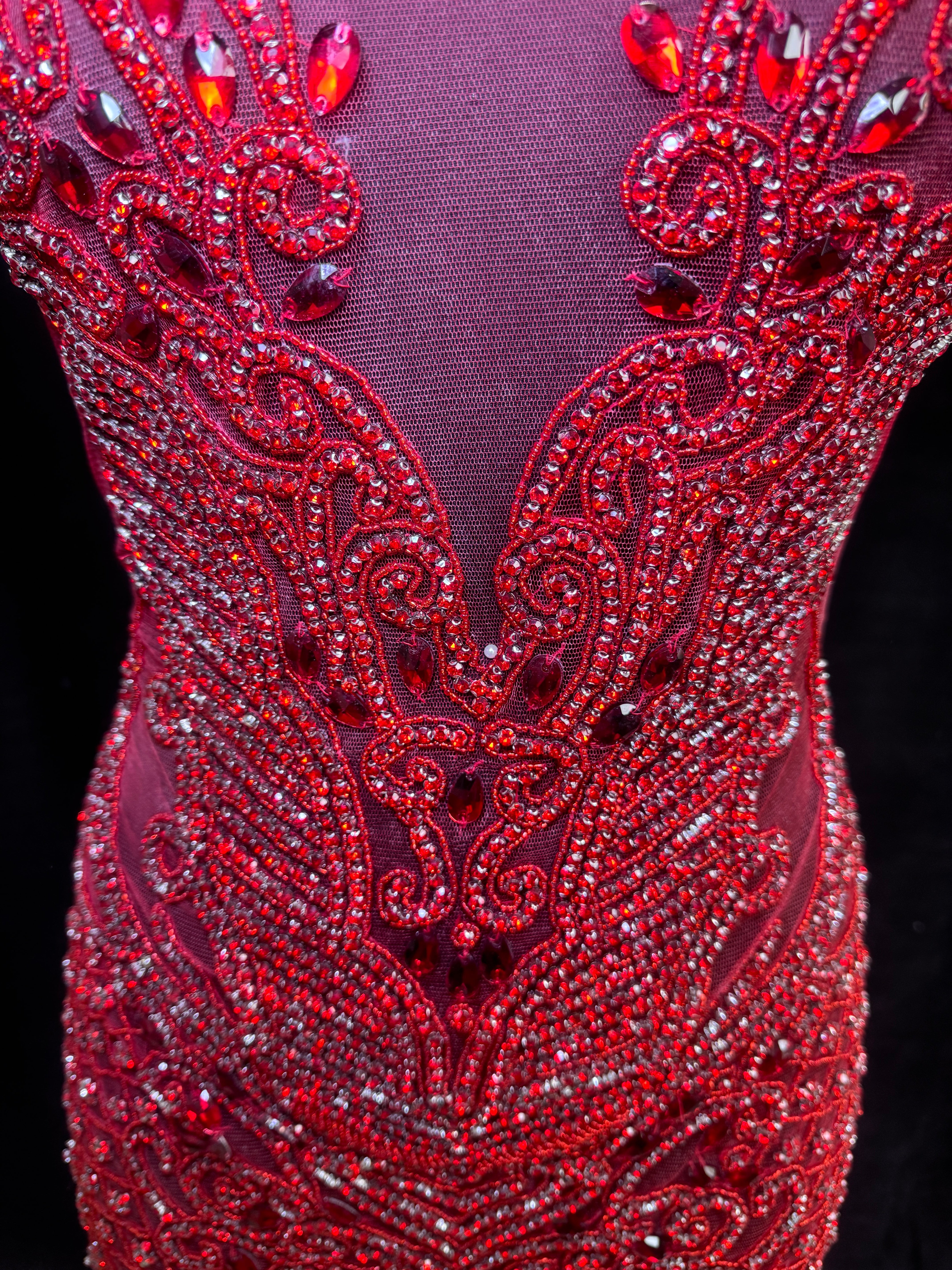 Brenda Red Rhinestone Bodice Applique, Red Rhinestones Applique, Embellished clothing, Rhinestone applications, Rhinestone embroidery, Rhinestone patch, Dress patch, Rhinestones for dress