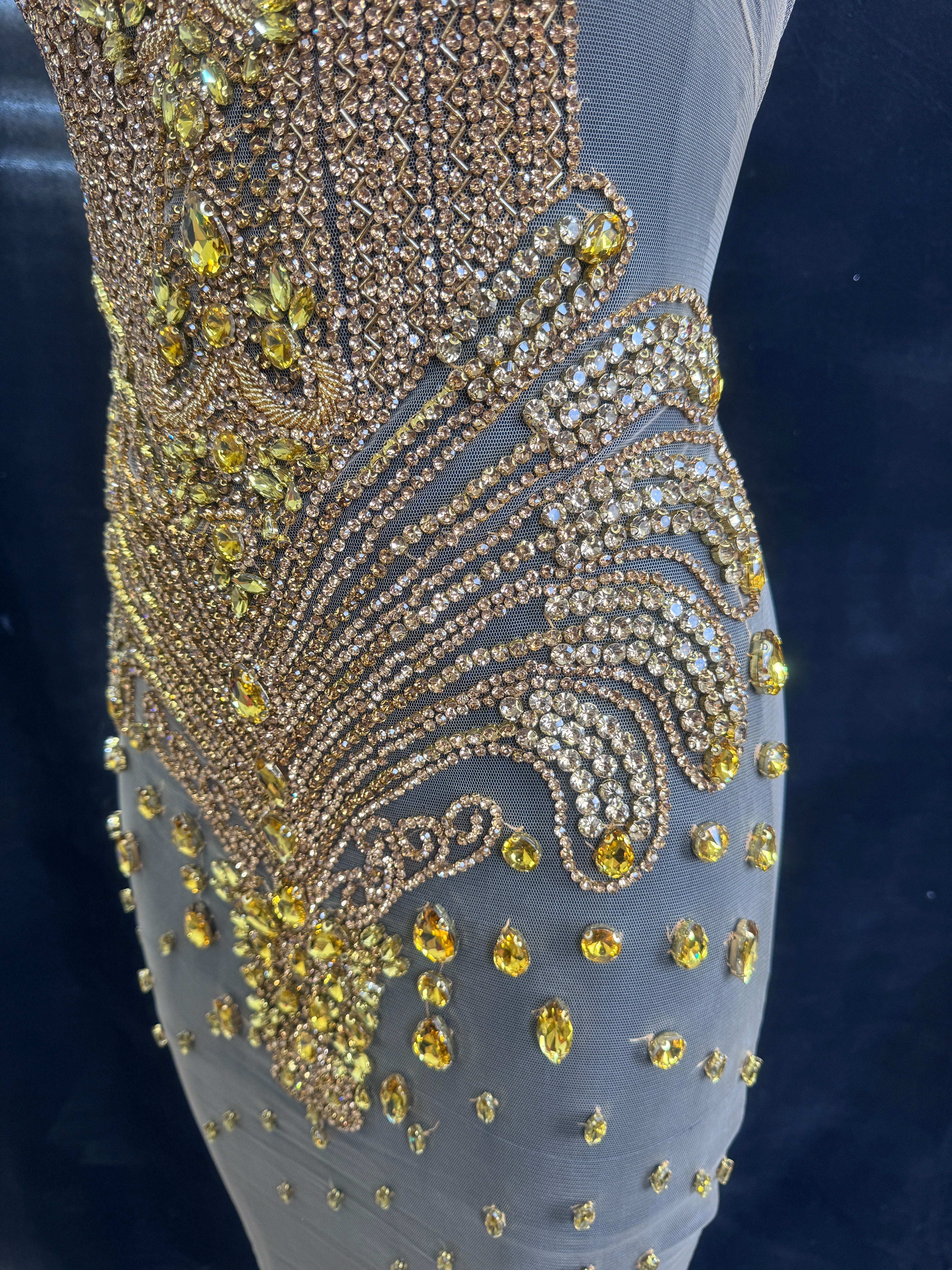 Tina Gold Rhinestone Bodice Applique, online textile store, sewing, fabric store, sewing store, cheap fabric store, kiki textiles