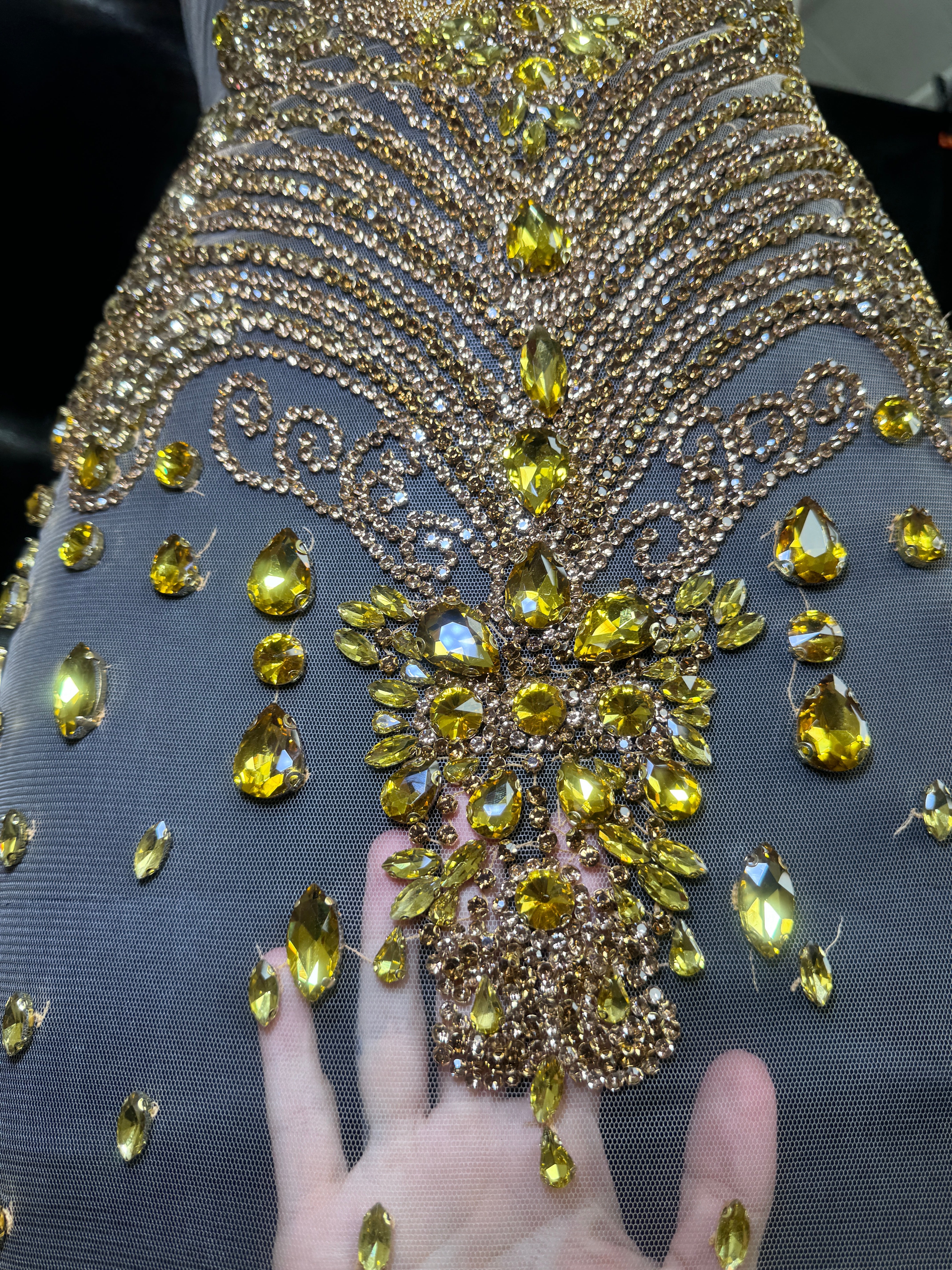 Tina Gold Rhinestone Bodice Applique, online textile store, sewing, fabric store, sewing store, cheap fabric store, kiki textiles