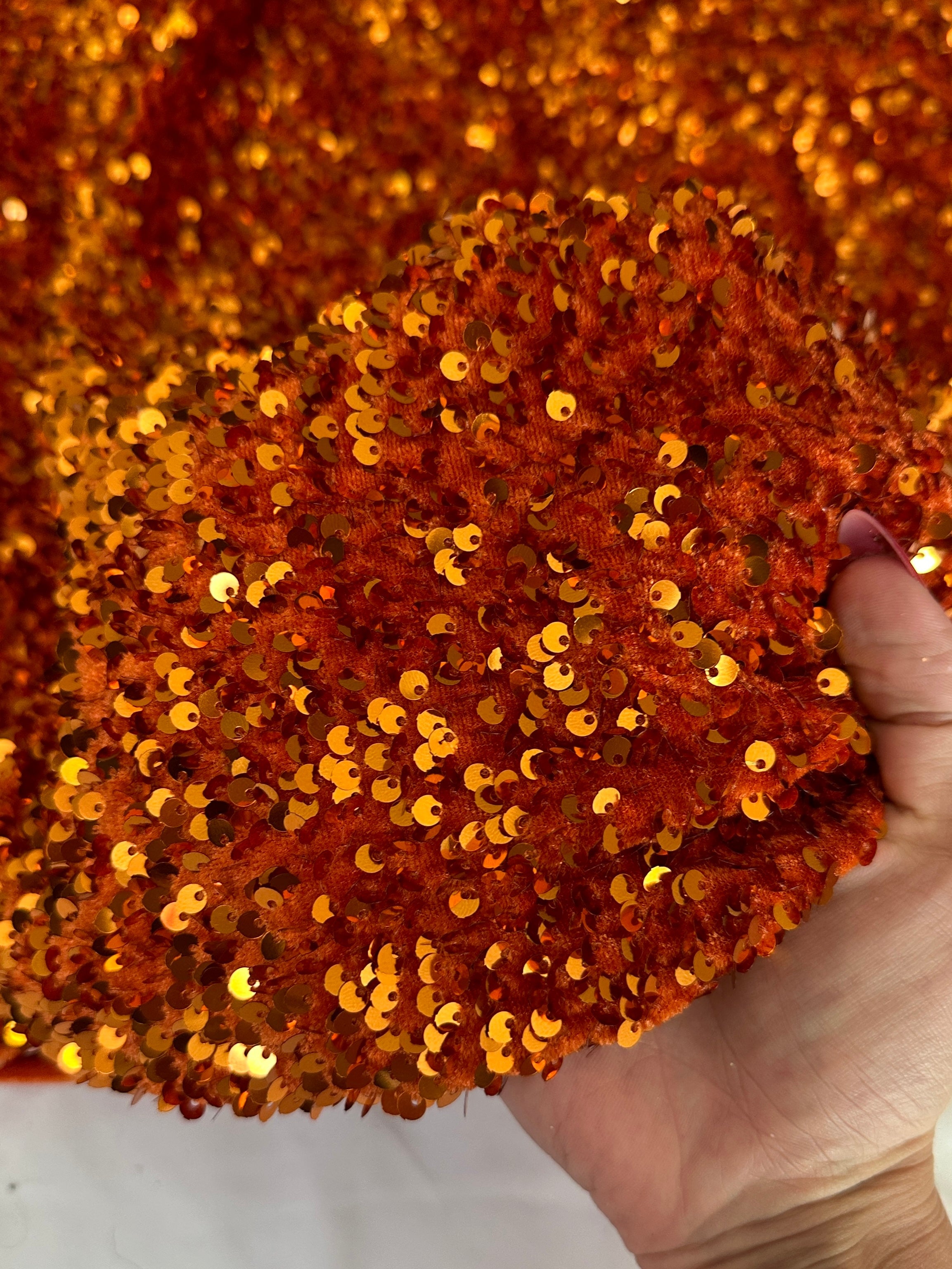 Burnt Orange Sequin on Velvet, Fabric Store, Sewing Store, Cheap Fabric Store, Kiki Textiles, Textile by the Yard