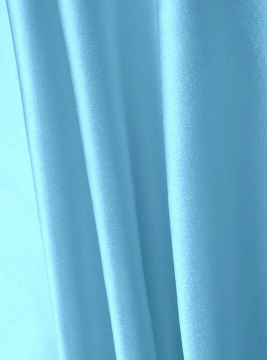 baby blue stretch crepe back satin, blue stretch crepe back satin, light blue stretch crepe back satin, premium stretch crepe back satin, satin for bride, satin for woman, satin in low price, cheap satin, satin on sale