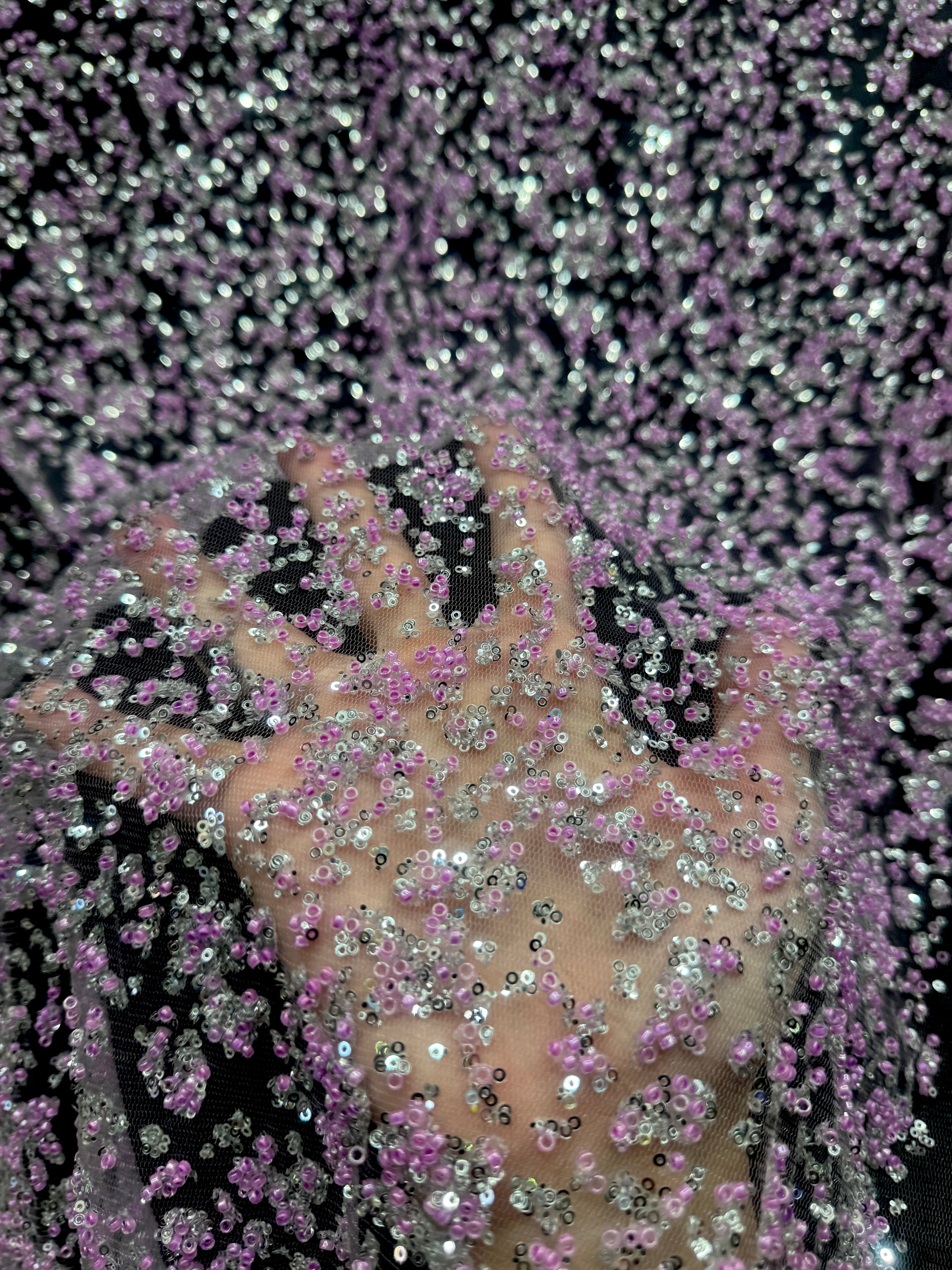 Lilac-Silver Beaded Sequin Lace,online textile store, sewing, fabric store, sewing store, cheap fabric store, kiki textiles