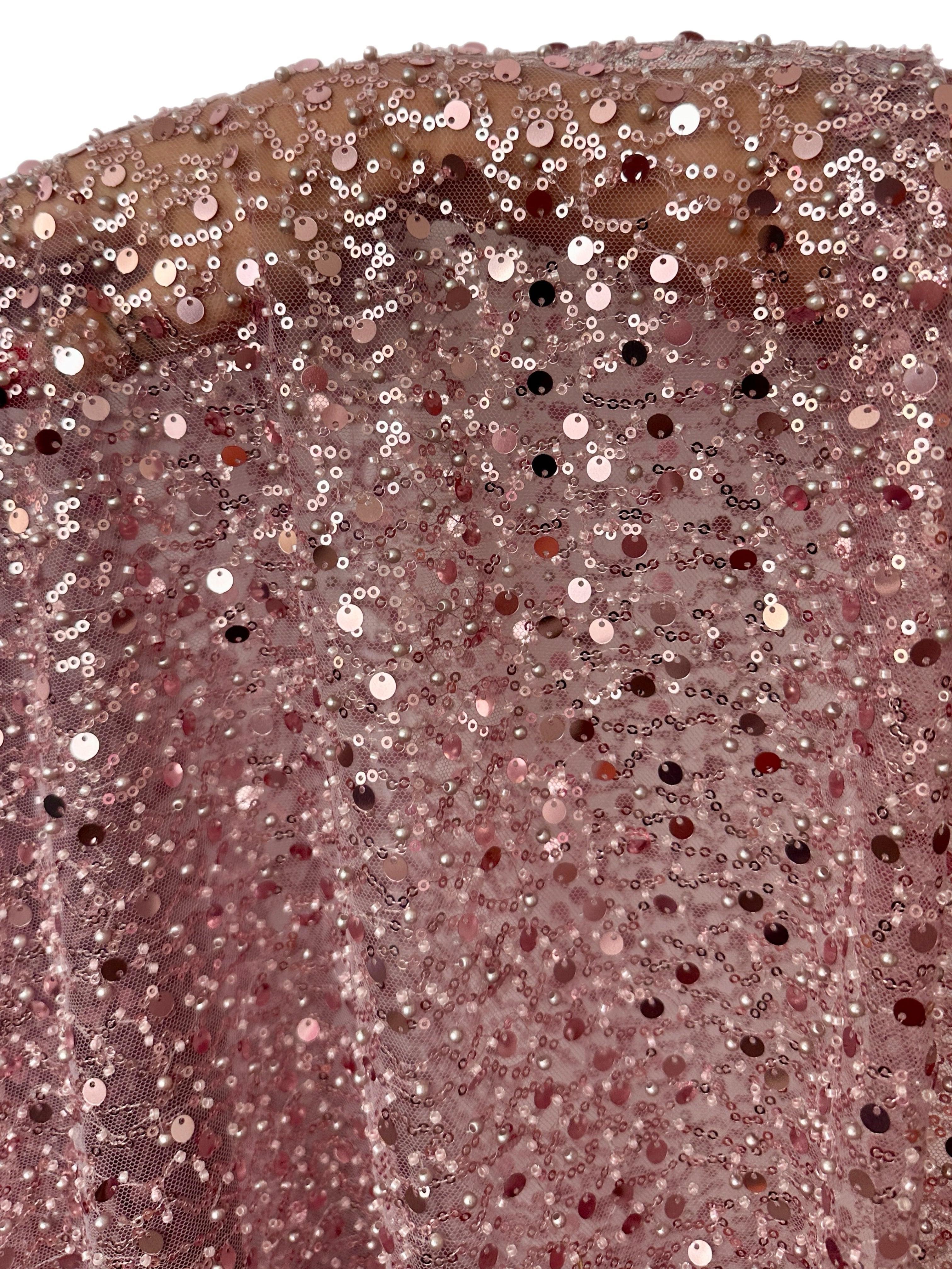 Dusty Pink Sequin Pearl Beaded Mesh, Sequin on mesh, Pearl Beaded Mesh, beaded sequin on mesh, pearl beaded fabric, shimmering sequins