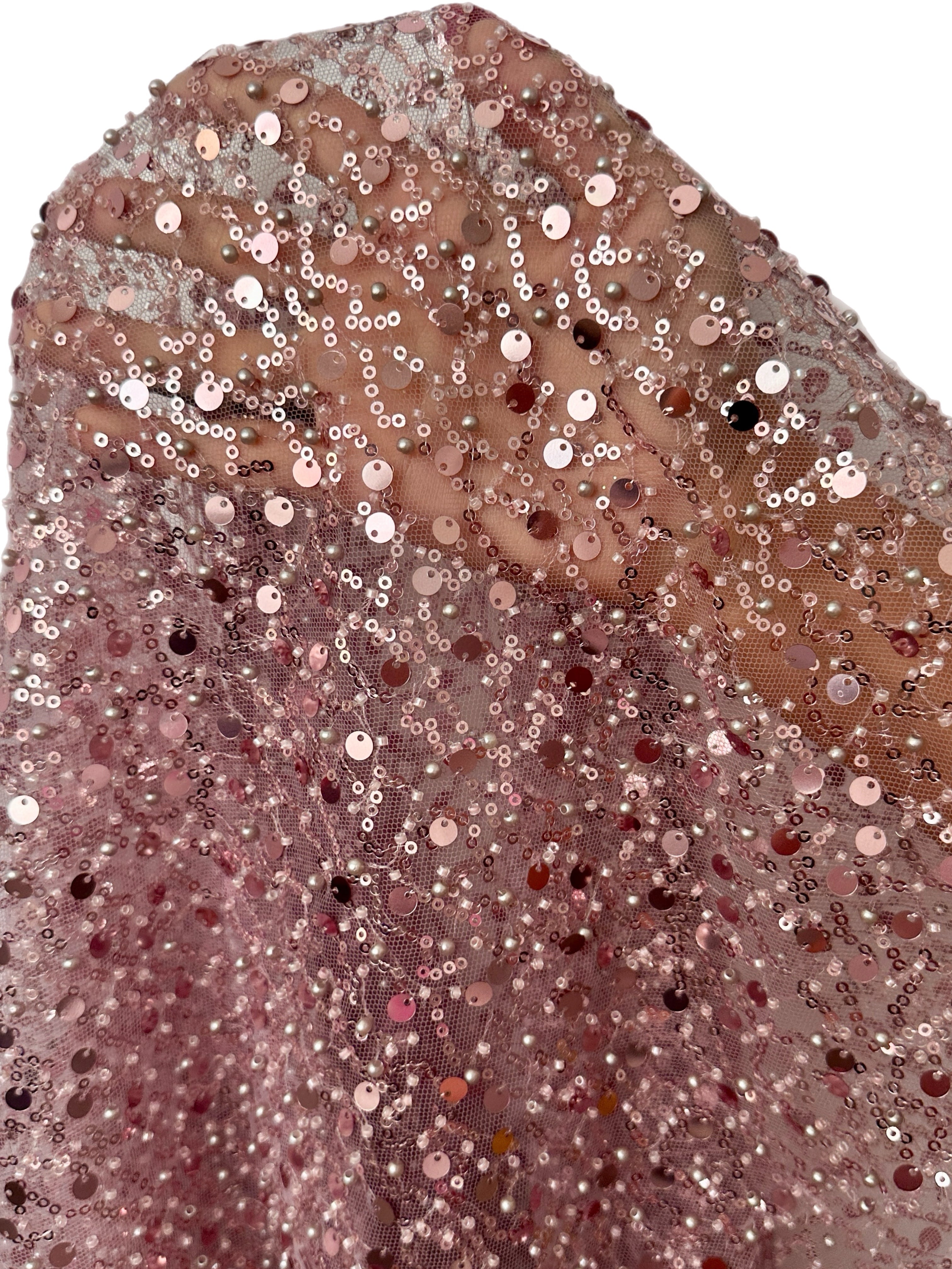 Dusty Pink Sequin Pearl Beaded Mesh, Sequin on mesh, Pearl Beaded Mesh, beaded sequin on mesh, pearl beaded fabric, shimmering sequins
