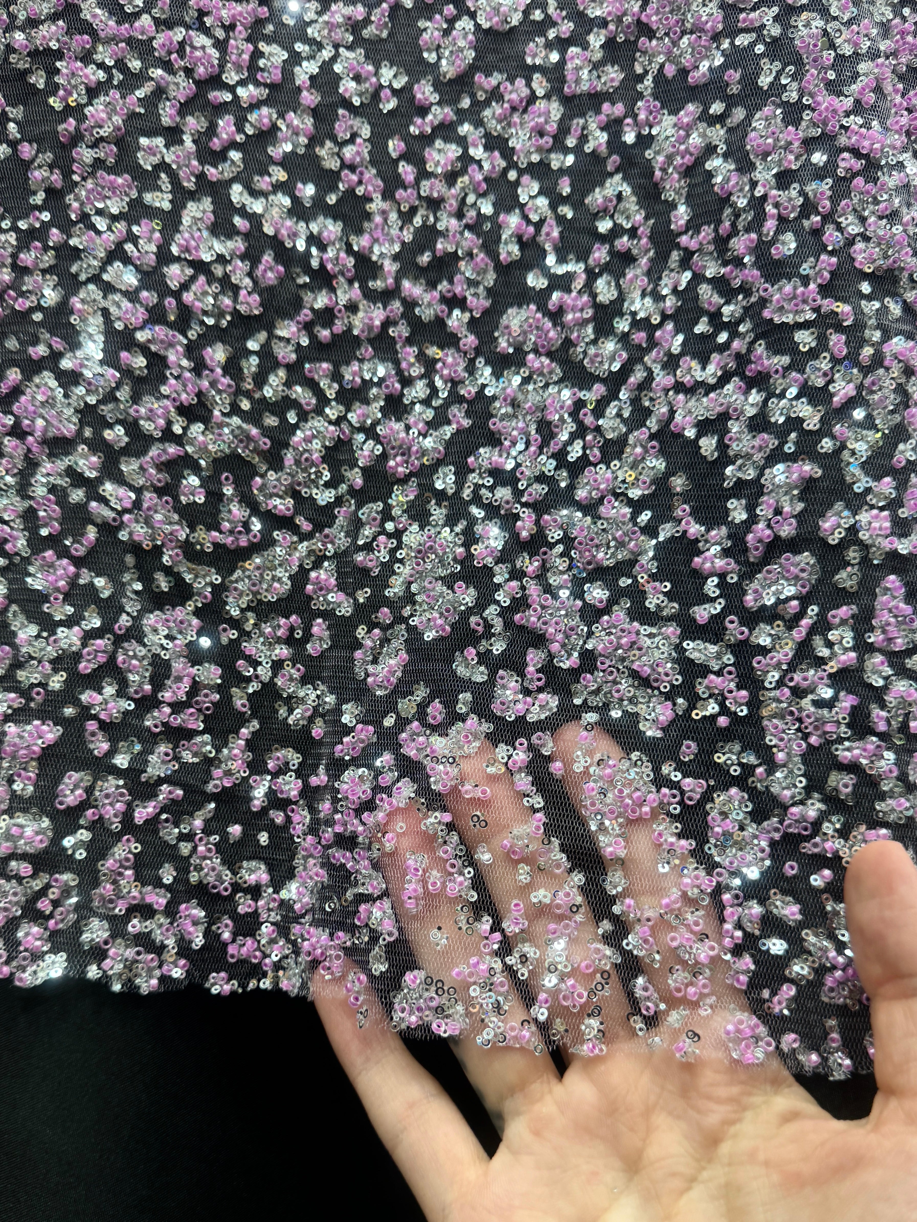 Lilac-Silver Beaded Sequin Lace,online textile store, sewing, fabric store, sewing store, cheap fabric store, kiki textiles