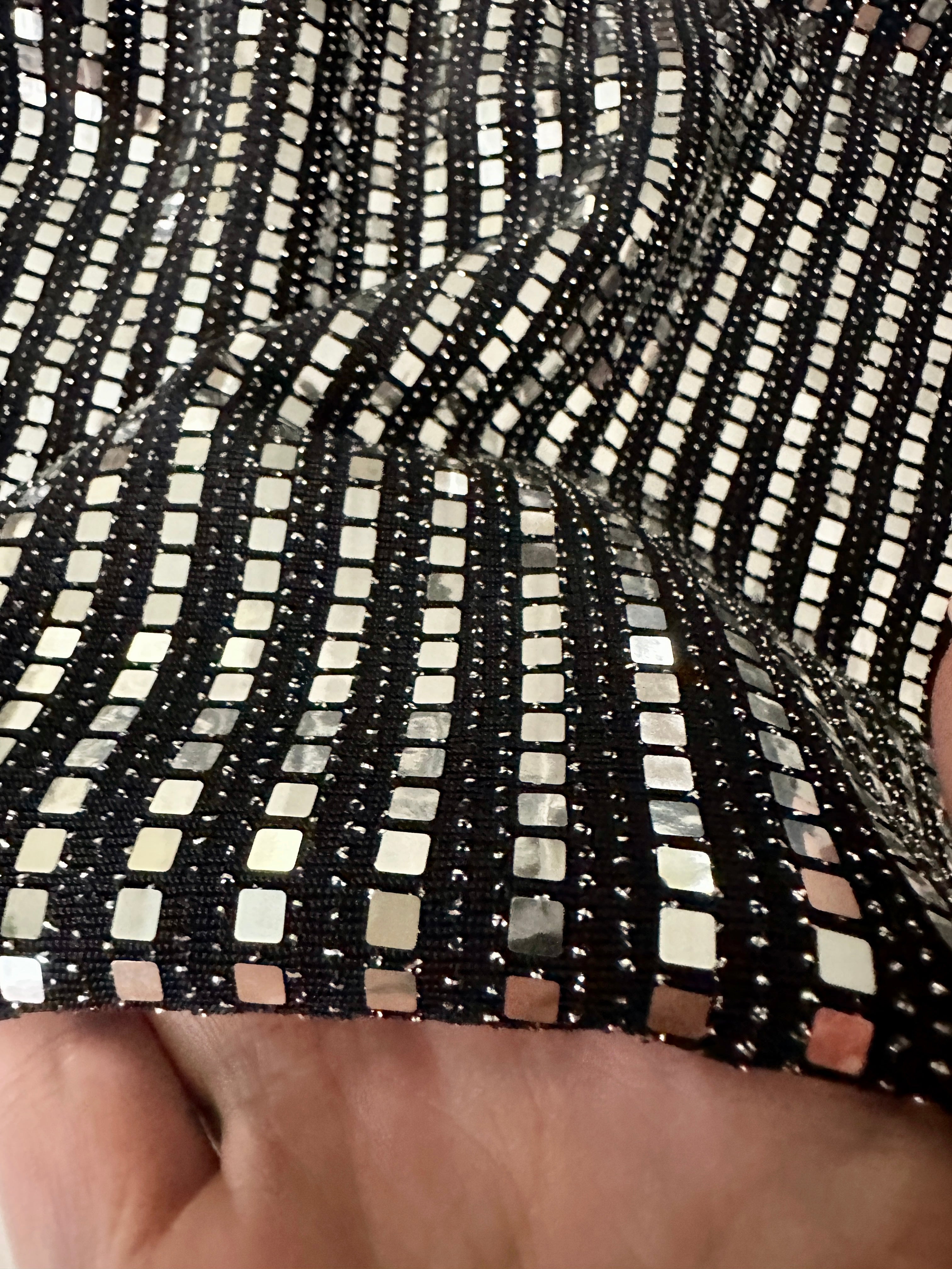 Silver Foiled Mirror Sequins on Knit, silver sequin on knit, silver sequin, sequin on knit, mirror sequin on knit, colorfull sequin on knit