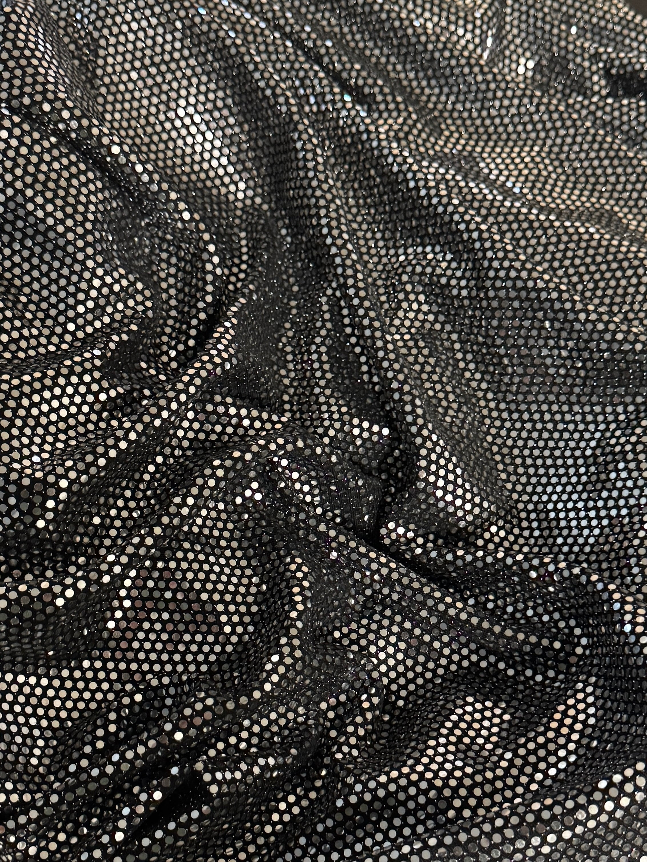Silver Sequin Mirror Foiled Spandex, Fabric Store, Sewing Store, Cheap Fabric Store, Kiki Textiles, Textile by the Yard