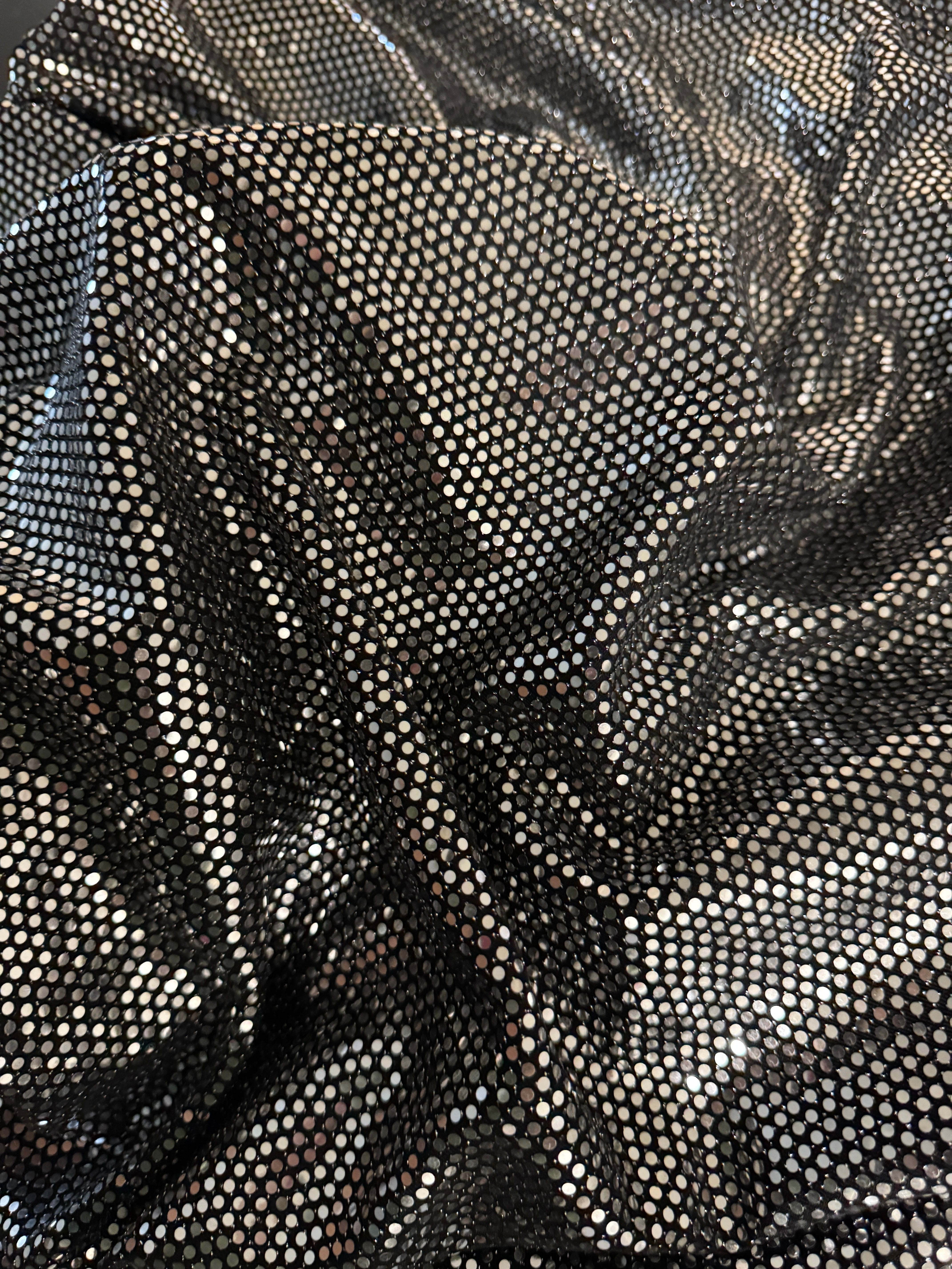Silver Sequin Mirror Foiled Spandex, Fabric Store, Sewing Store, Cheap Fabric Store, Kiki Textiles, Textile by the Yard