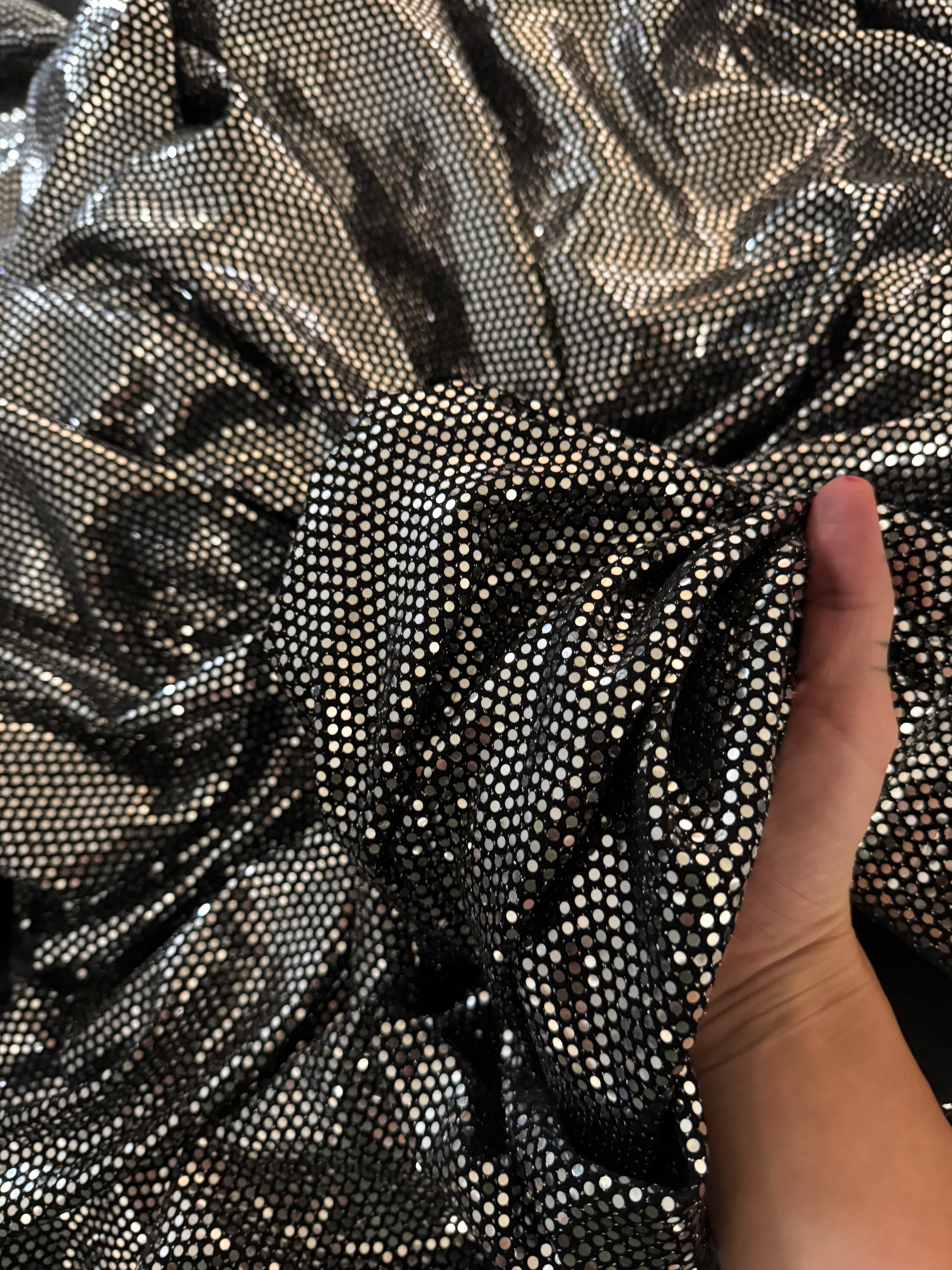 Silver Sequin Mirror Foiled Spandex, Fabric Store, Sewing Store, Cheap Fabric Store, Kiki Textiles, Textile by the Yard