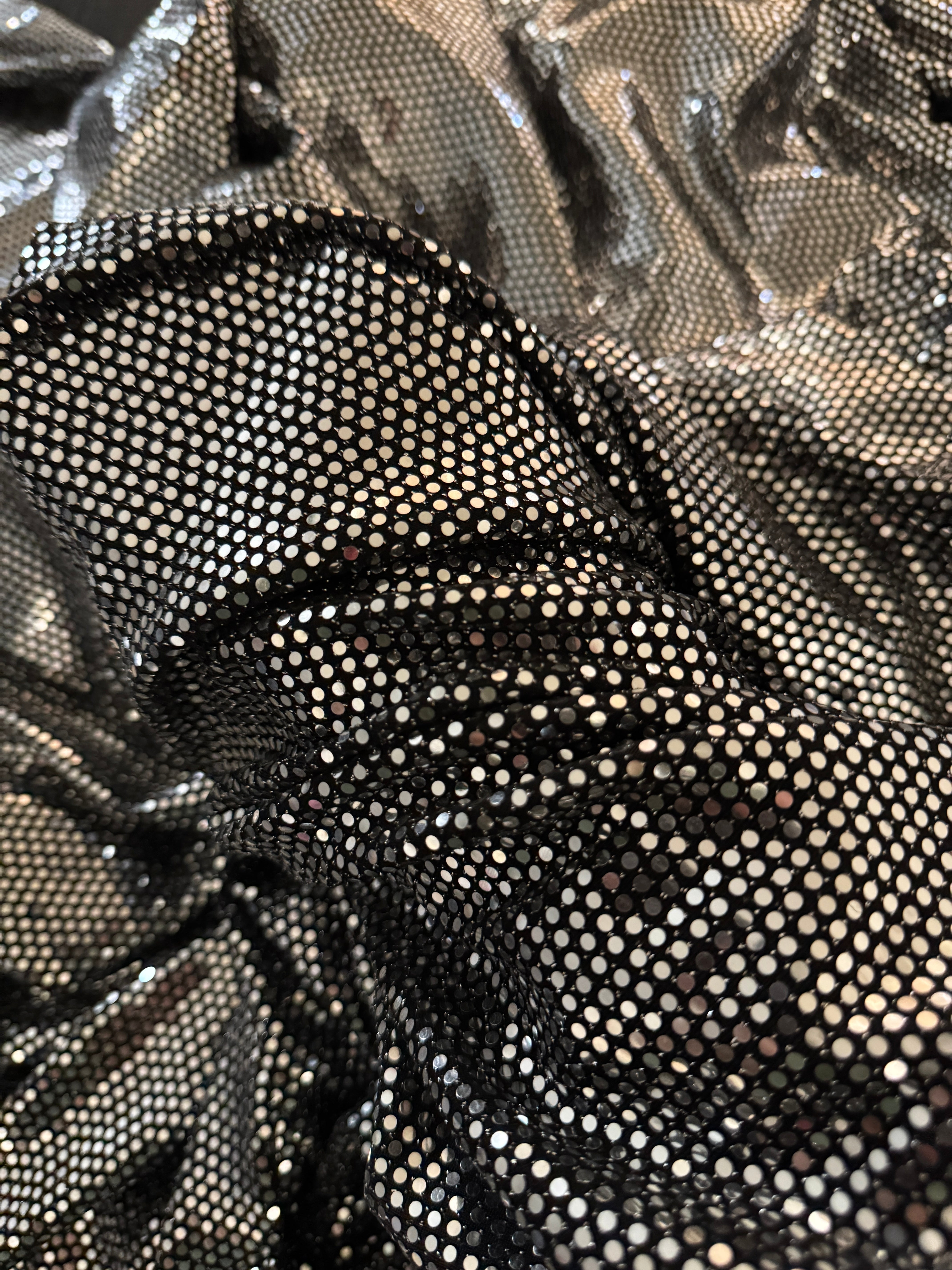 Silver Sequin Mirror Foiled Spandex, Fabric Store, Sewing Store, Cheap Fabric Store, Kiki Textiles, Textile by the Yard