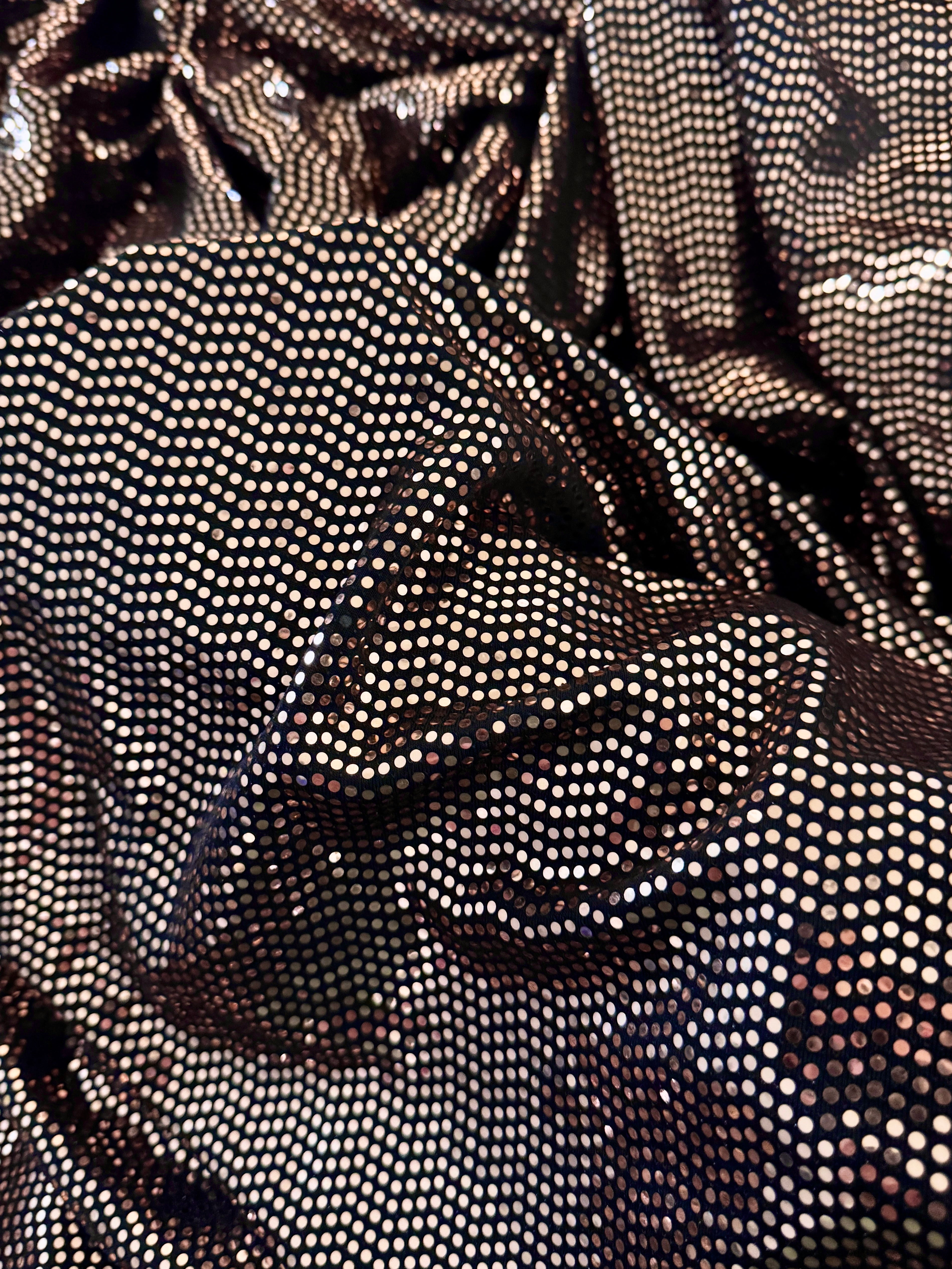 Rose Gold Sequin Mirror Foiled Spandex, Sequin Spandex, Sequin Lycra, Foil Spandex, Mirror Spandex, Mirror Fabric, Metallic Spandex, Metallic Fabric, Foil Fabric
