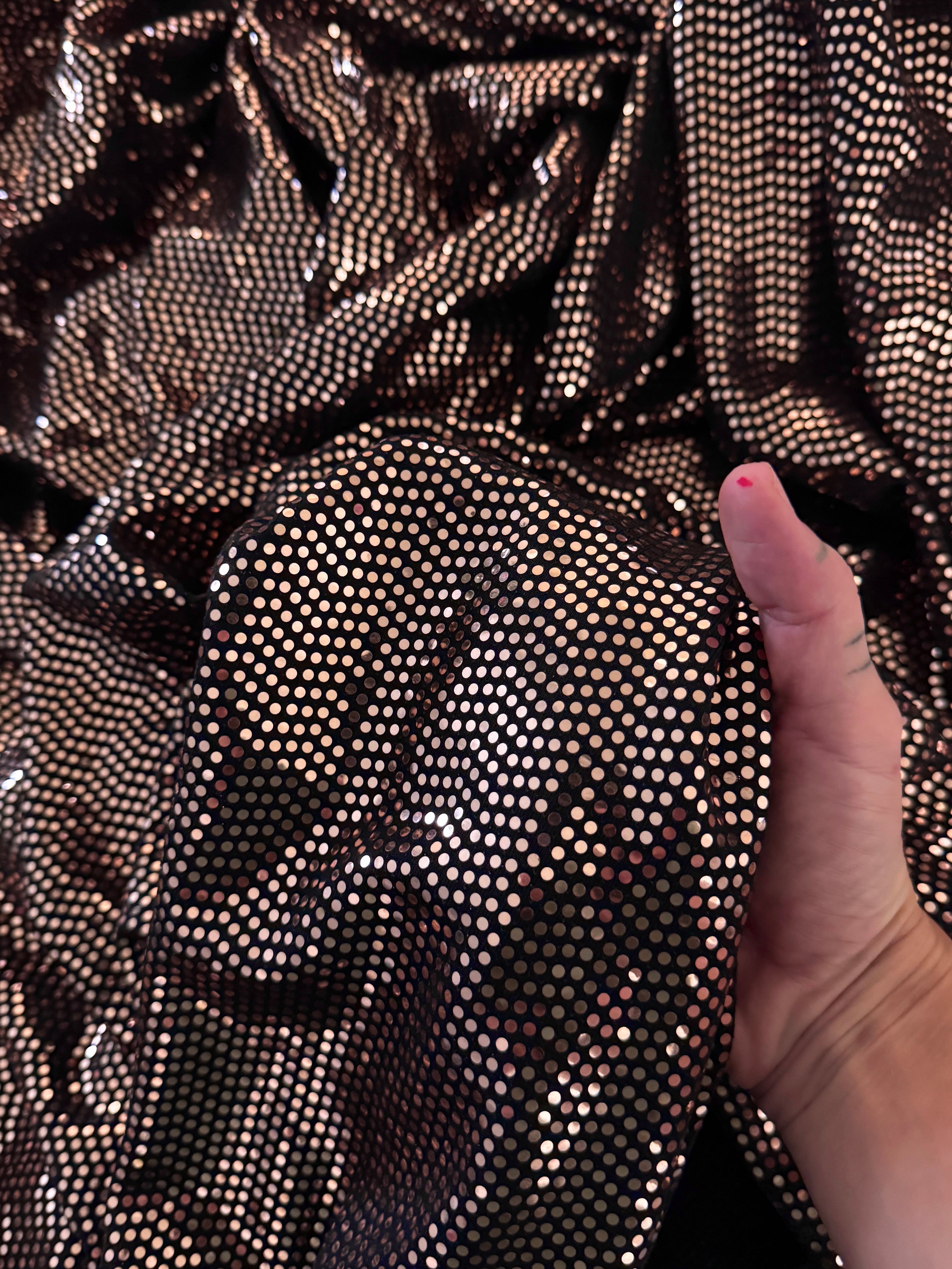 Rose Gold Sequin Mirror Foiled Spandex, Fabric Store, Sewing Store, Cheap Fabric Store, Kiki Textiles, Textile by the Yard