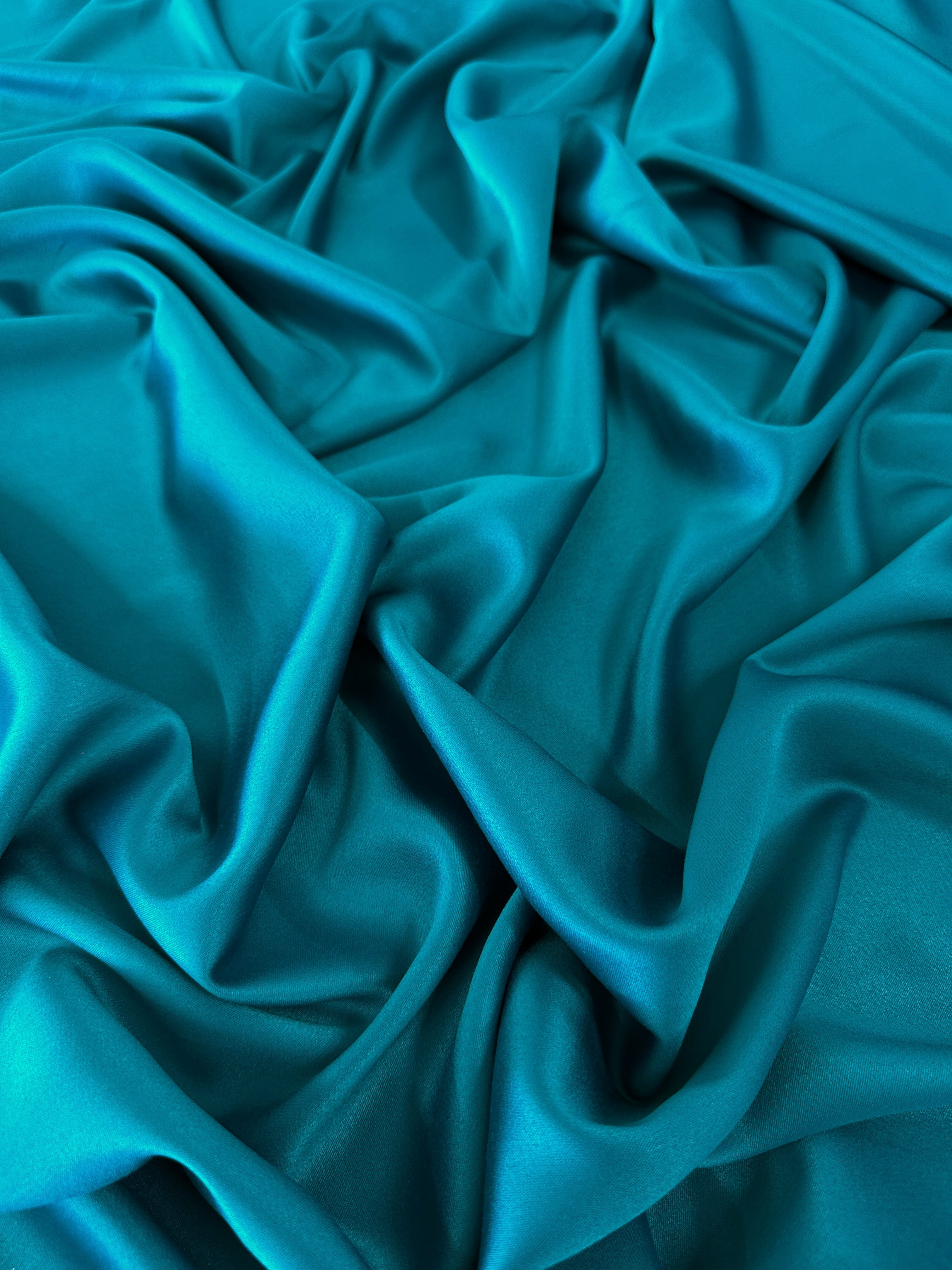 teal green stretch crepe back satin, green stretch crepe back satin, dark green stretch crepe back satin, premium stretch crepe back satin, satin for bride, satin for woman, satin in low price, cheap satin, satin on sale