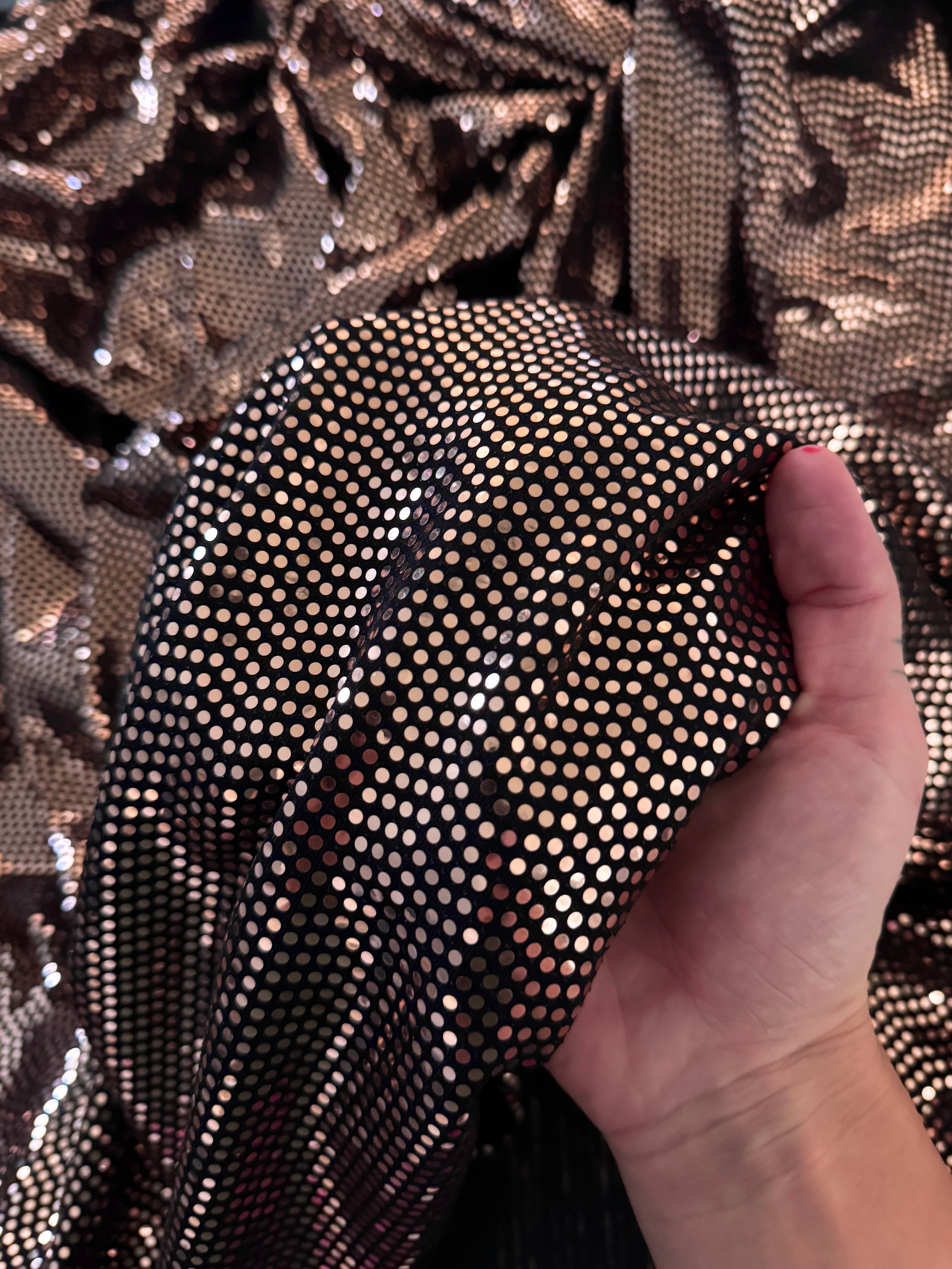 Rose Gold Sequin Mirror Foiled Spandex, Fabric Store, Sewing Store, Cheap Fabric Store, Kiki Textiles, Textile by the Yard