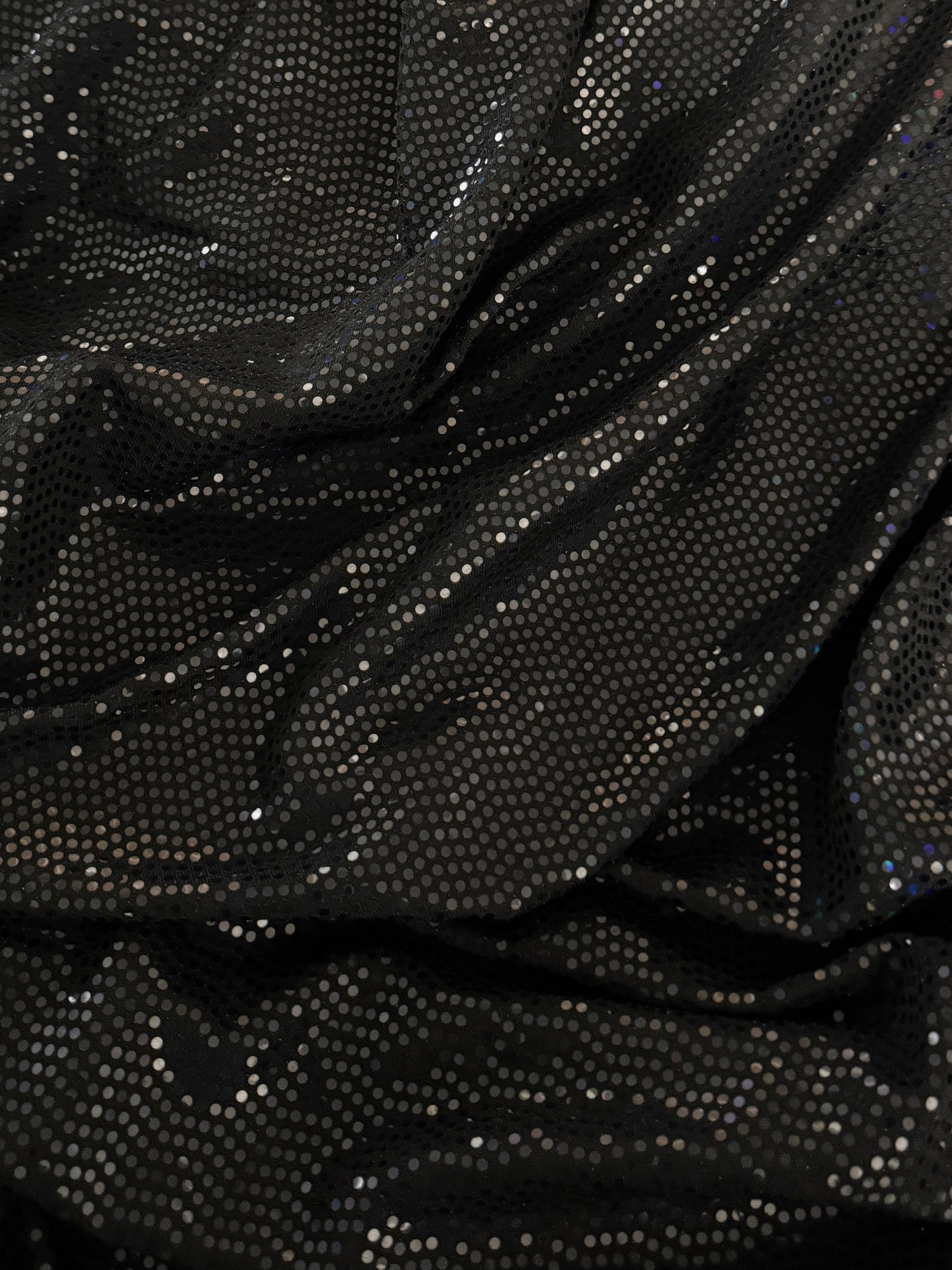 Black Sequin Mirror Foiled Spandex, Sequin Spandex, Sequin Lycra, Foil Spandex, Mirror Spandex, Mirror Fabric, Metallic Spandex, Metallic Fabric, Foil Fabric
