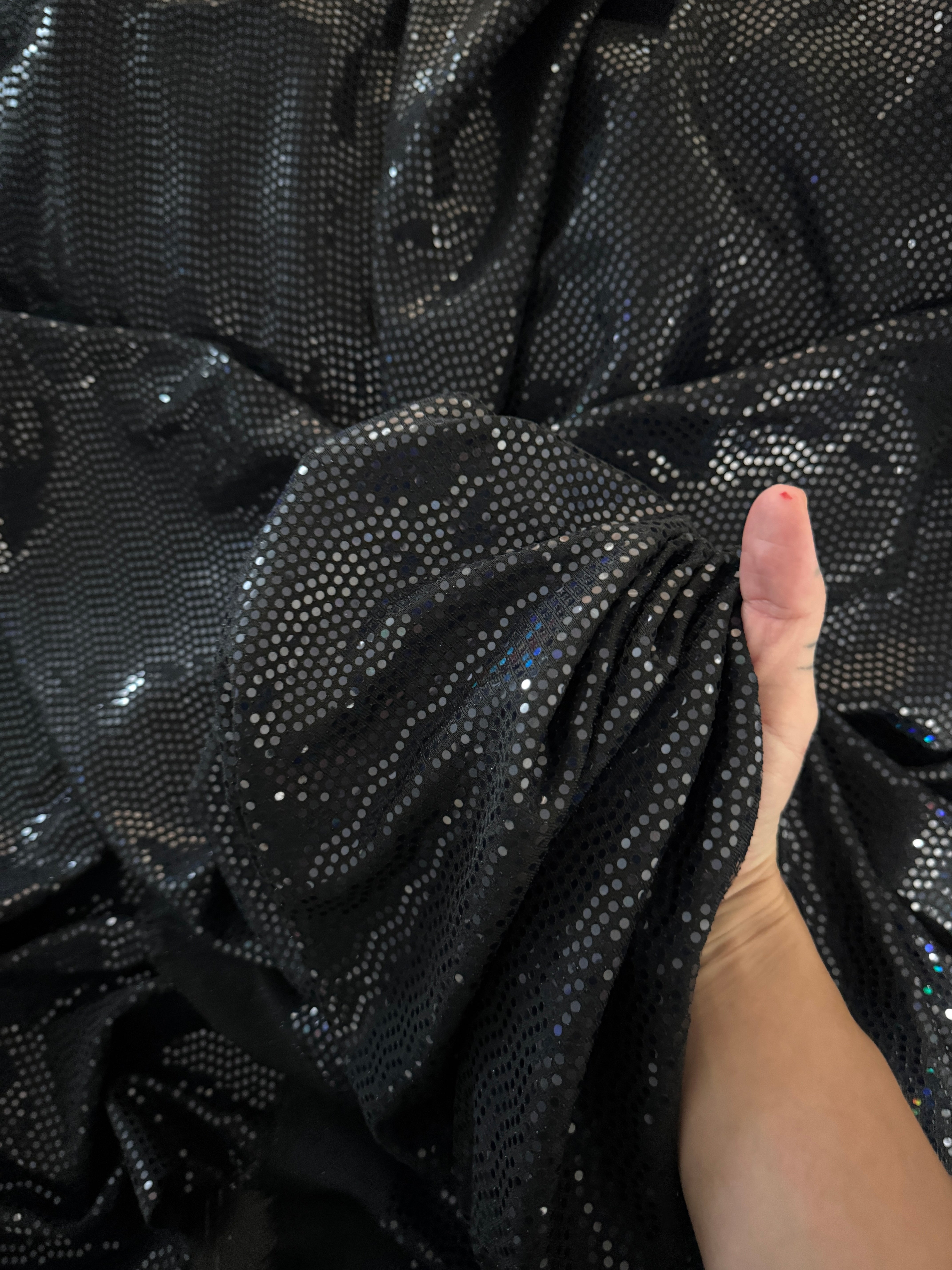 Black Sequin Mirror Foiled Spandex, Fabric Store, Sewing Store, Cheap Fabric Store, Kiki Textiles, Textile by the Yard